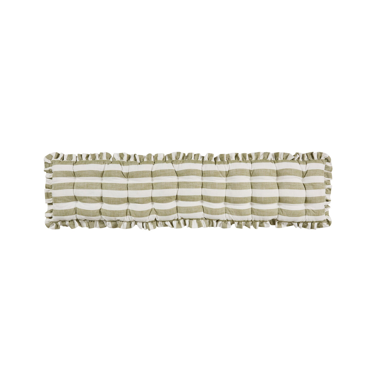 Marais Block Stripe Ruffle Bench Seat Cushion Olive 180cm