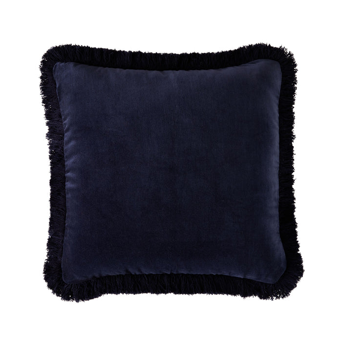 Casa Fringed Velvet Cushion Navy 50x50cm