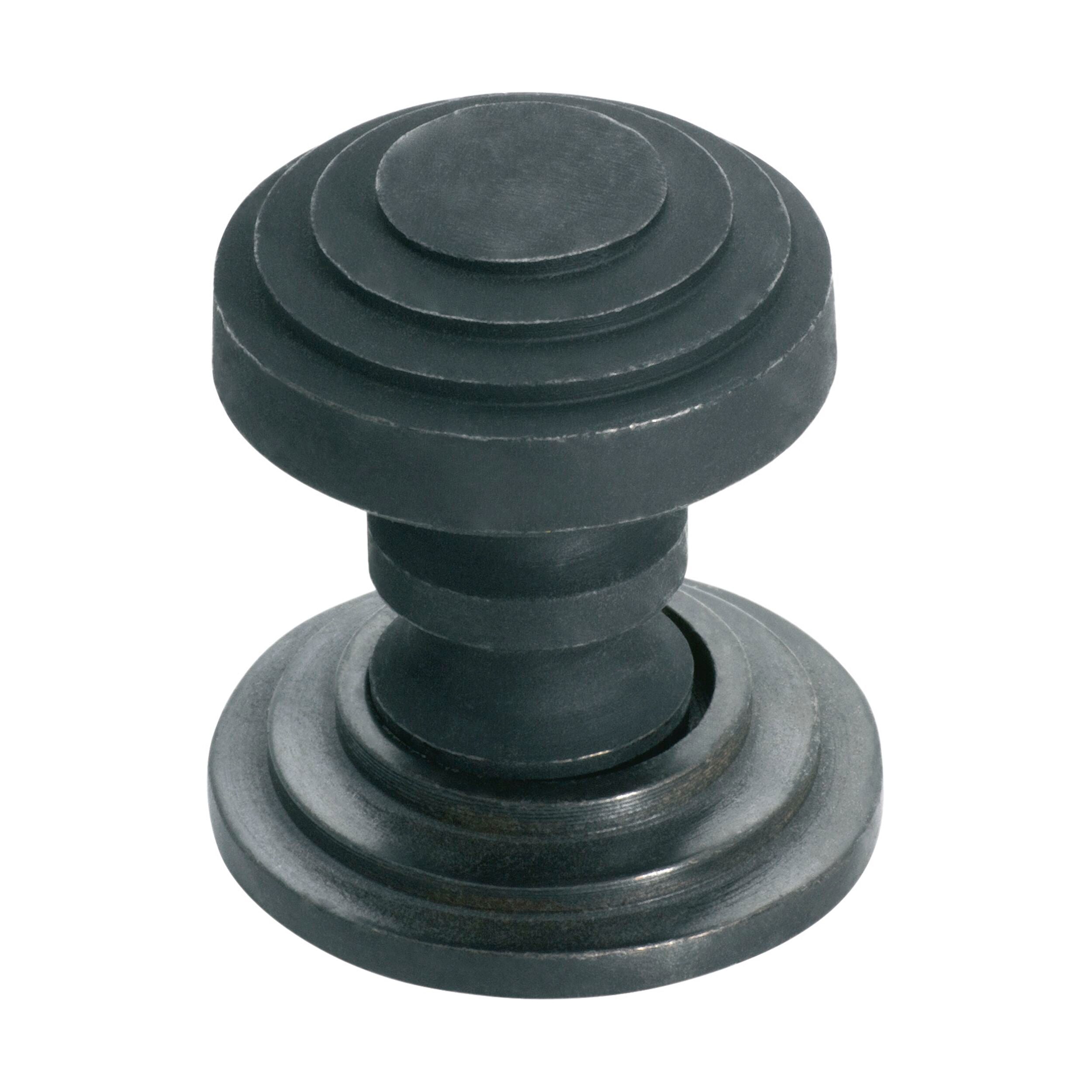 3690 Cupboard Knob Stepped Iron Backplate Matte Black D30xP40mm