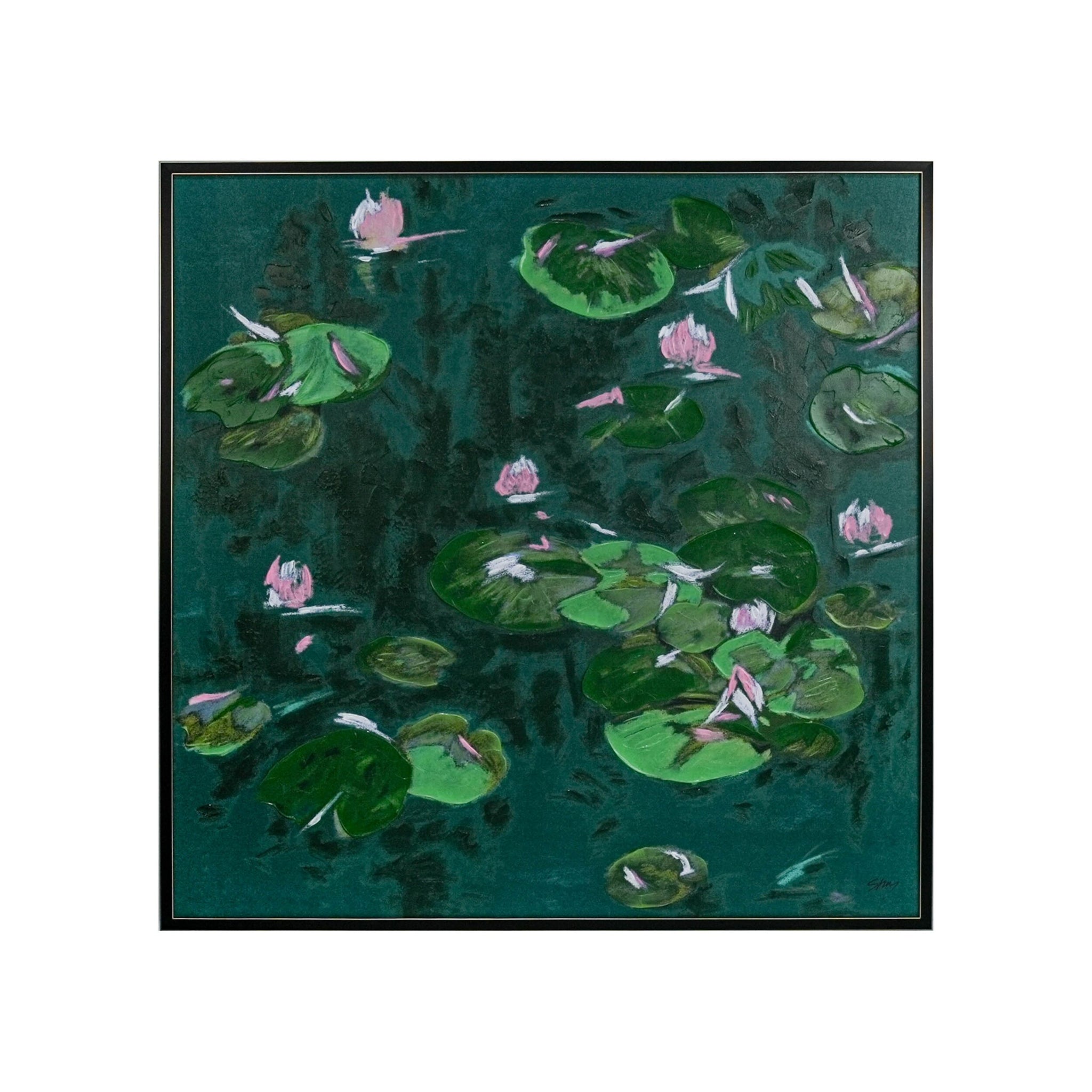 Lily's Pond Framed Textured Print 120x120cm