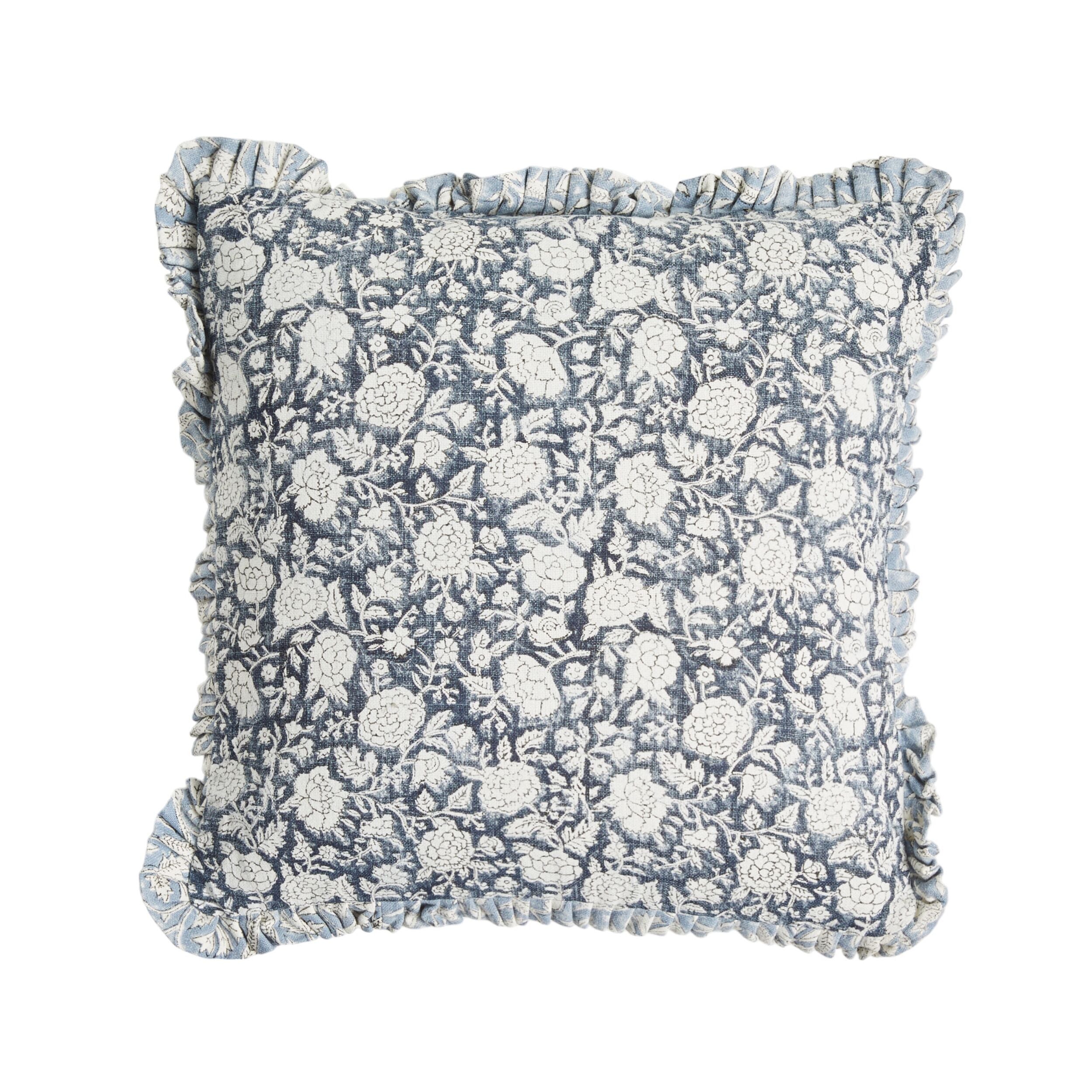 Tansy Handblocked Navy Square Cushion 45x45cm