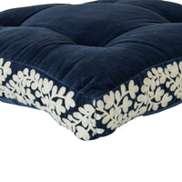 Sabine Embroidered Cotton Velvet Seat Cushion Navy