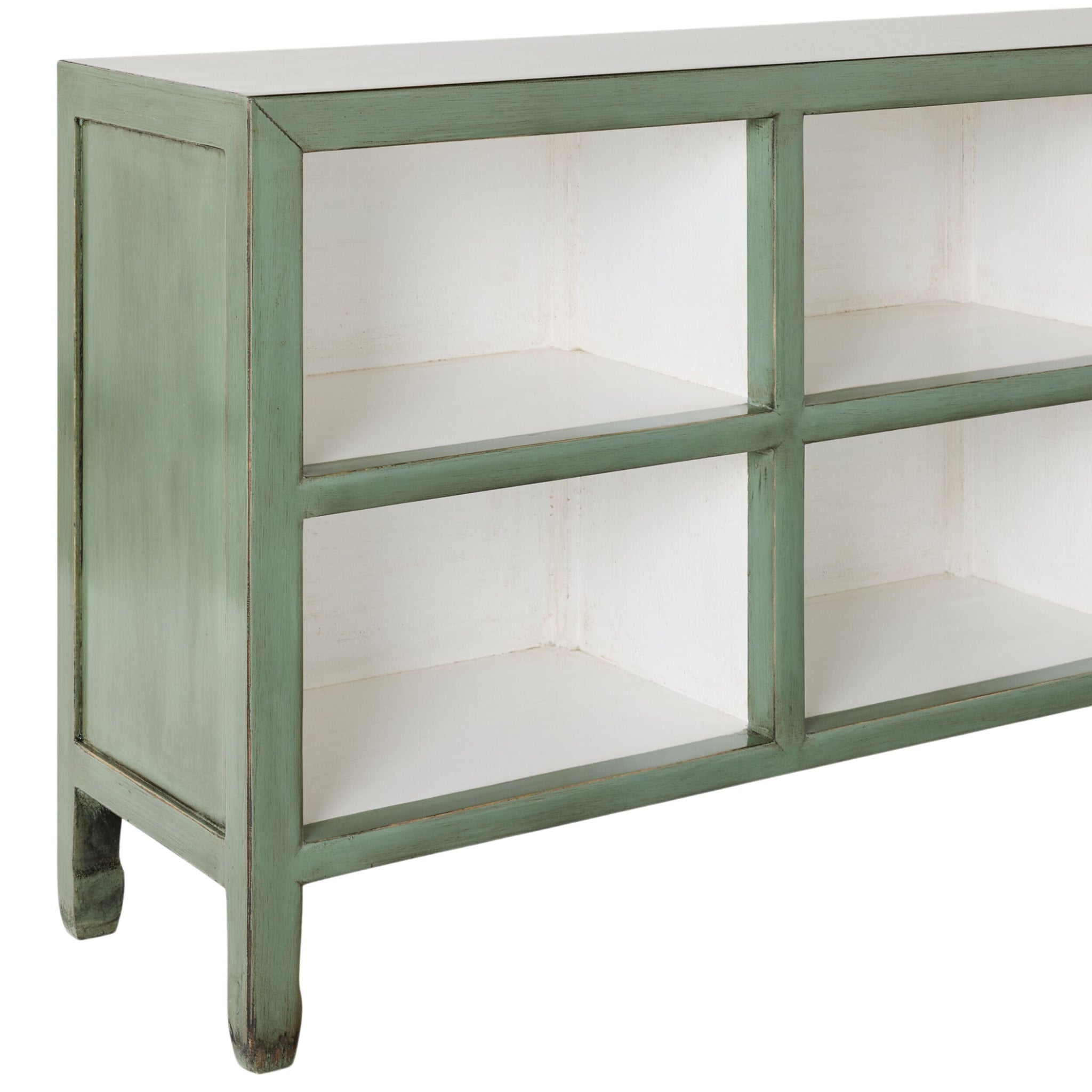 Sansha Low Pigeon Hole Bookcase Sage Green and White