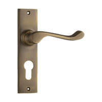 0845E Door Lever Fremantle Euro Pair Antique Brass H150xW35xP50mm