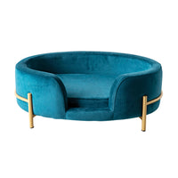 Oval Velvet Pet Bed Teal Blue 64x63x24cm