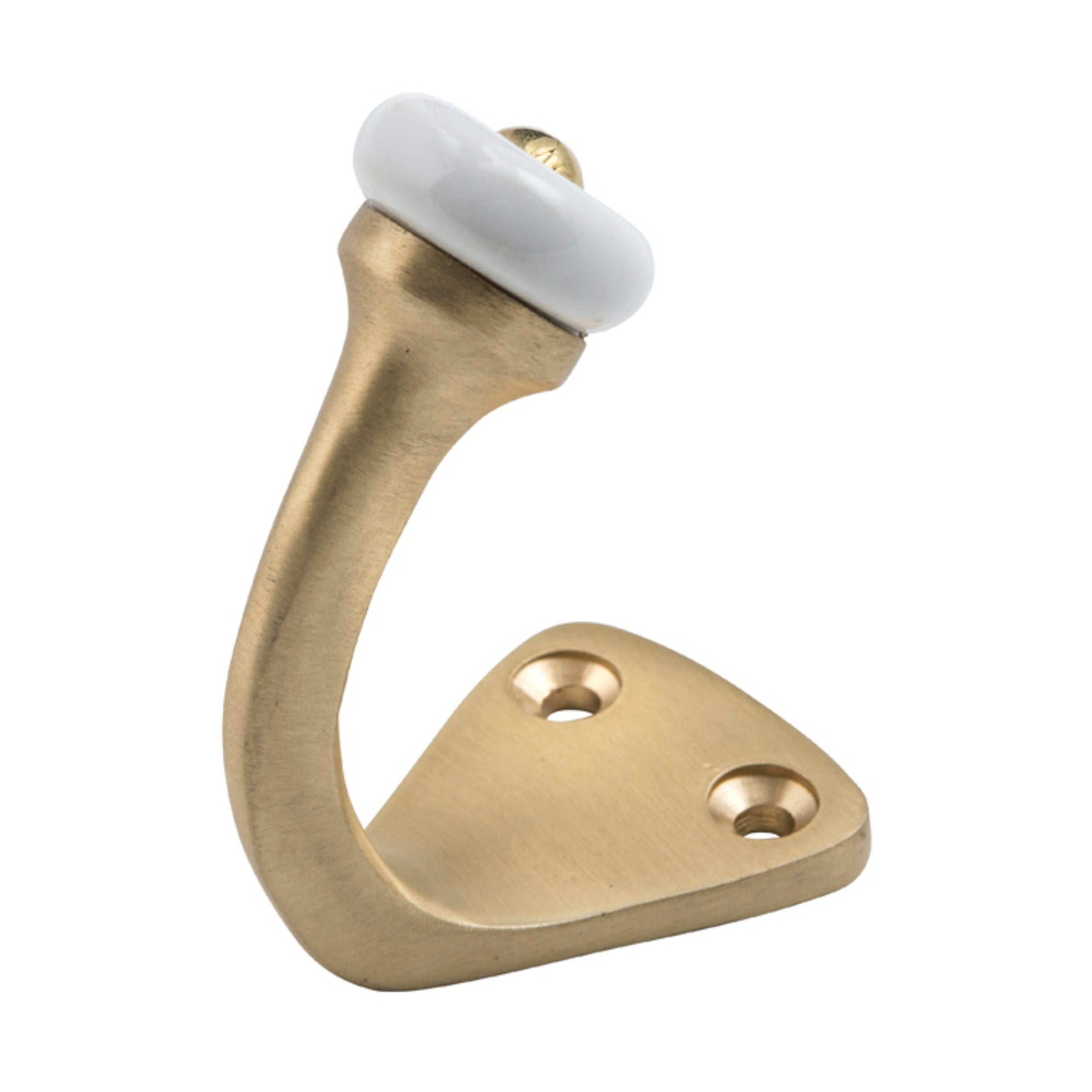 6706 Robe Hook Porcelain Tip Satin Brass H45xP70mm