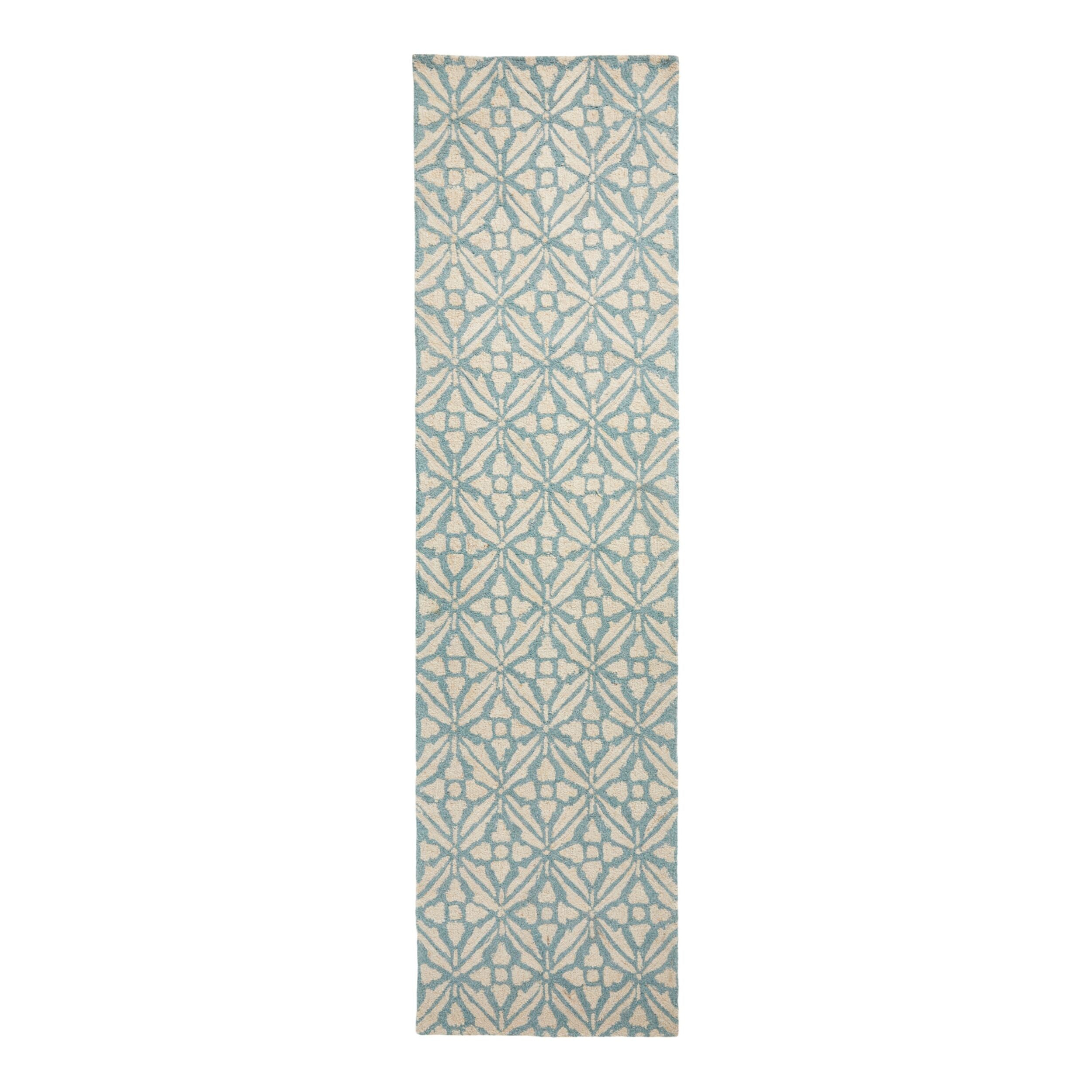 Casablanca Tile Hand Tufted Wool Blend Duckegg Runner 80x300cm