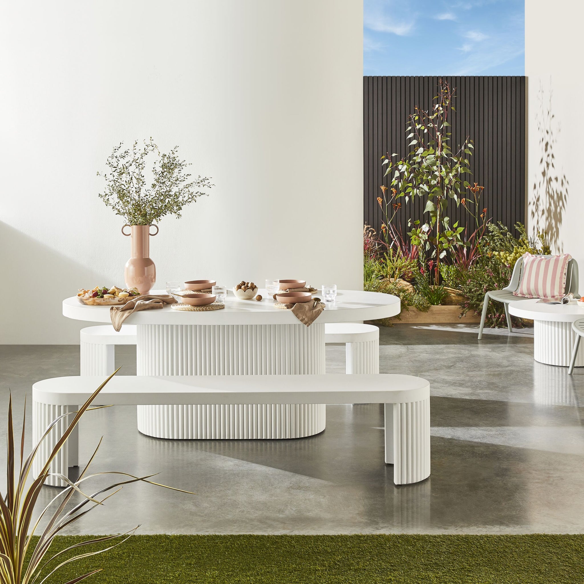Ripple Curved Outdoor Dining Table 200cm with Ripple Curved Outdoor Dining Bench Package