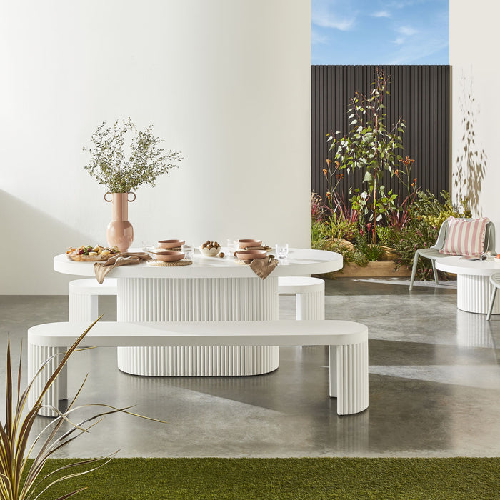 Ripple Curved Outdoor Dining Table 200cm with Ripple Curved Outdoor Dining Bench Package