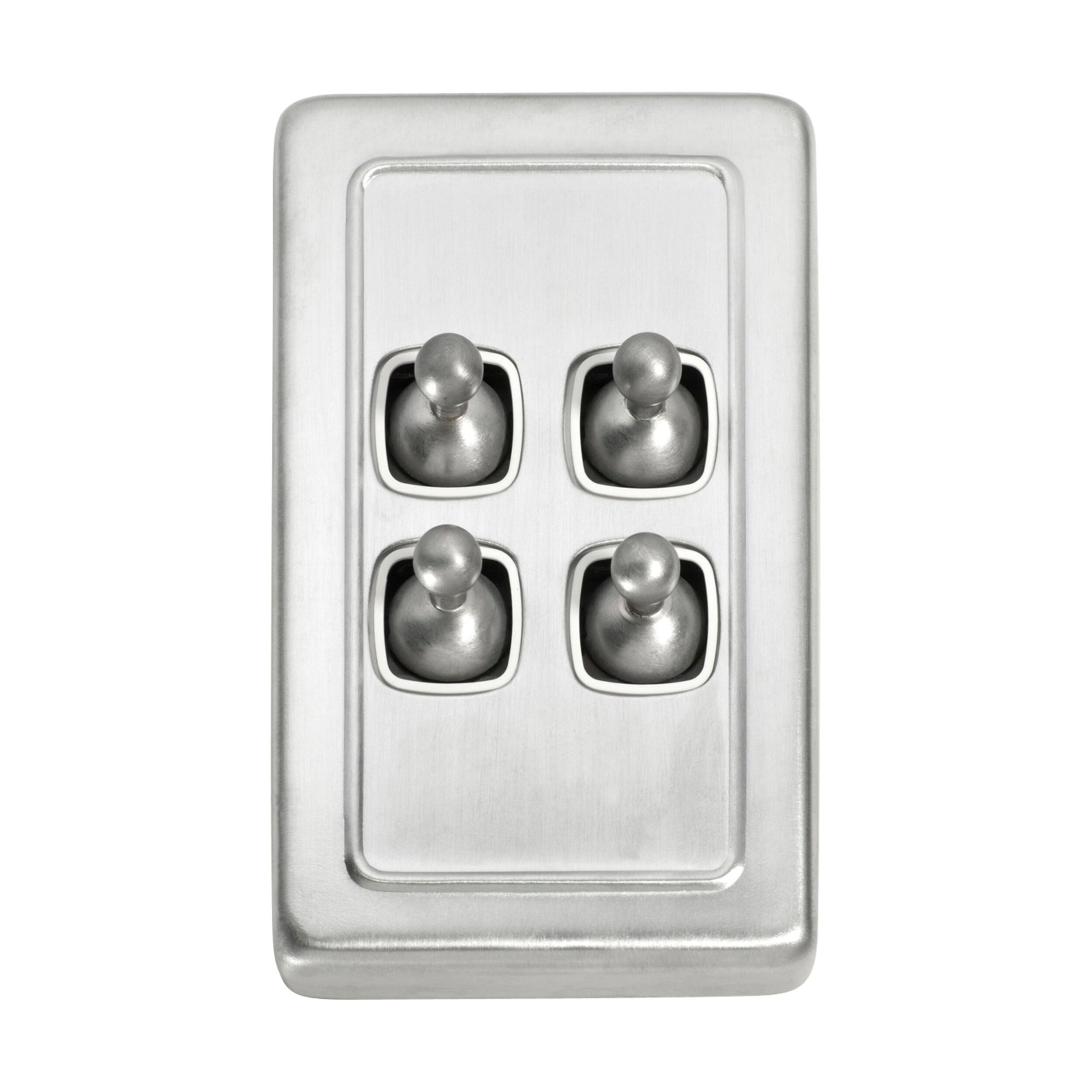 5975 Switch Flat Plate Toggle 4 Gang White Satin Chrome H115xW72mm