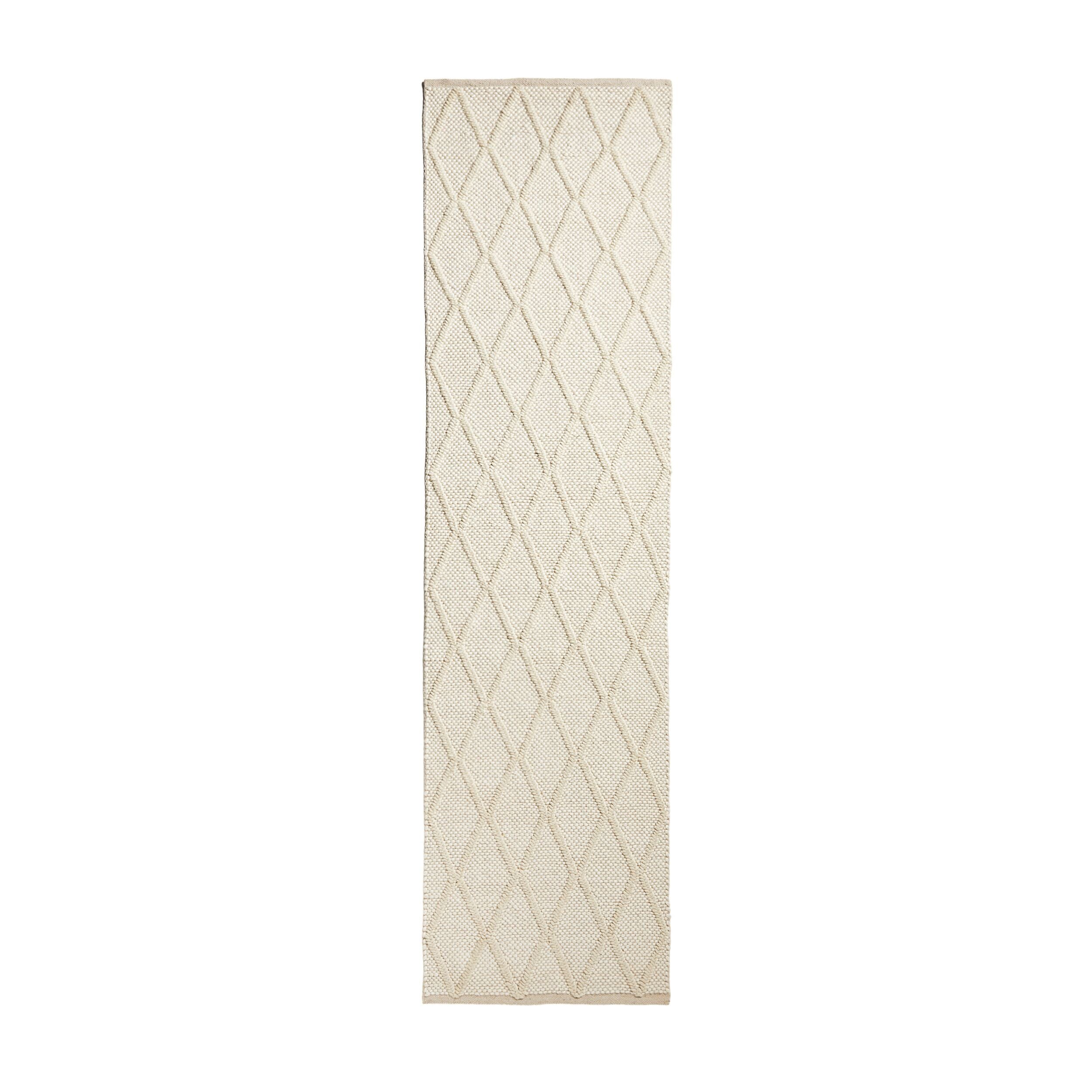 Diamond Trellis Hand Woven Viscose Cream Wool Runner 300x80cm