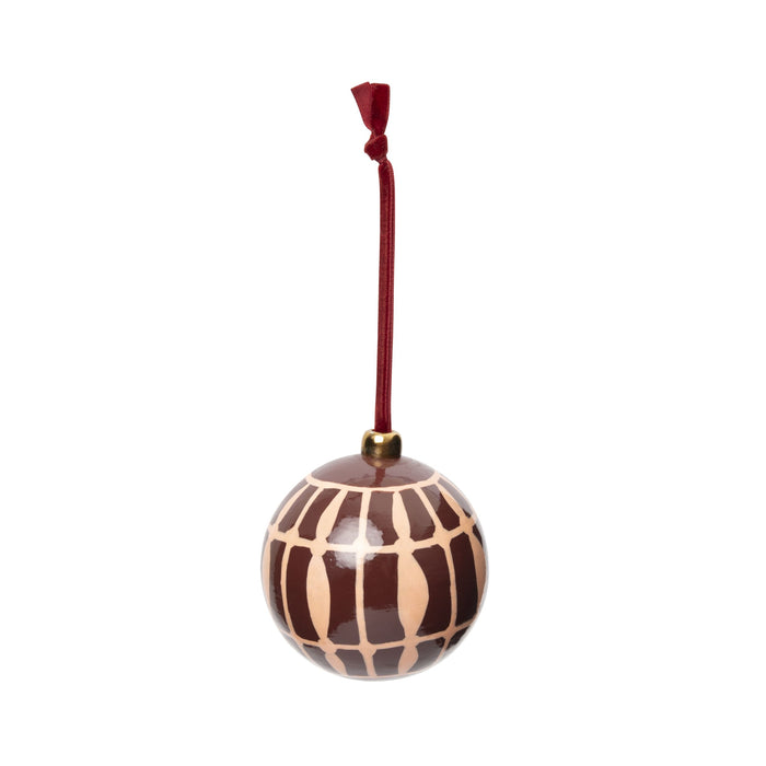 Heirloom Paper Mache Lattice Christmas Round Ornament Burgundy