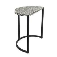 Bone Inlay Half Moon Side Table Black with Black Frame 44cm