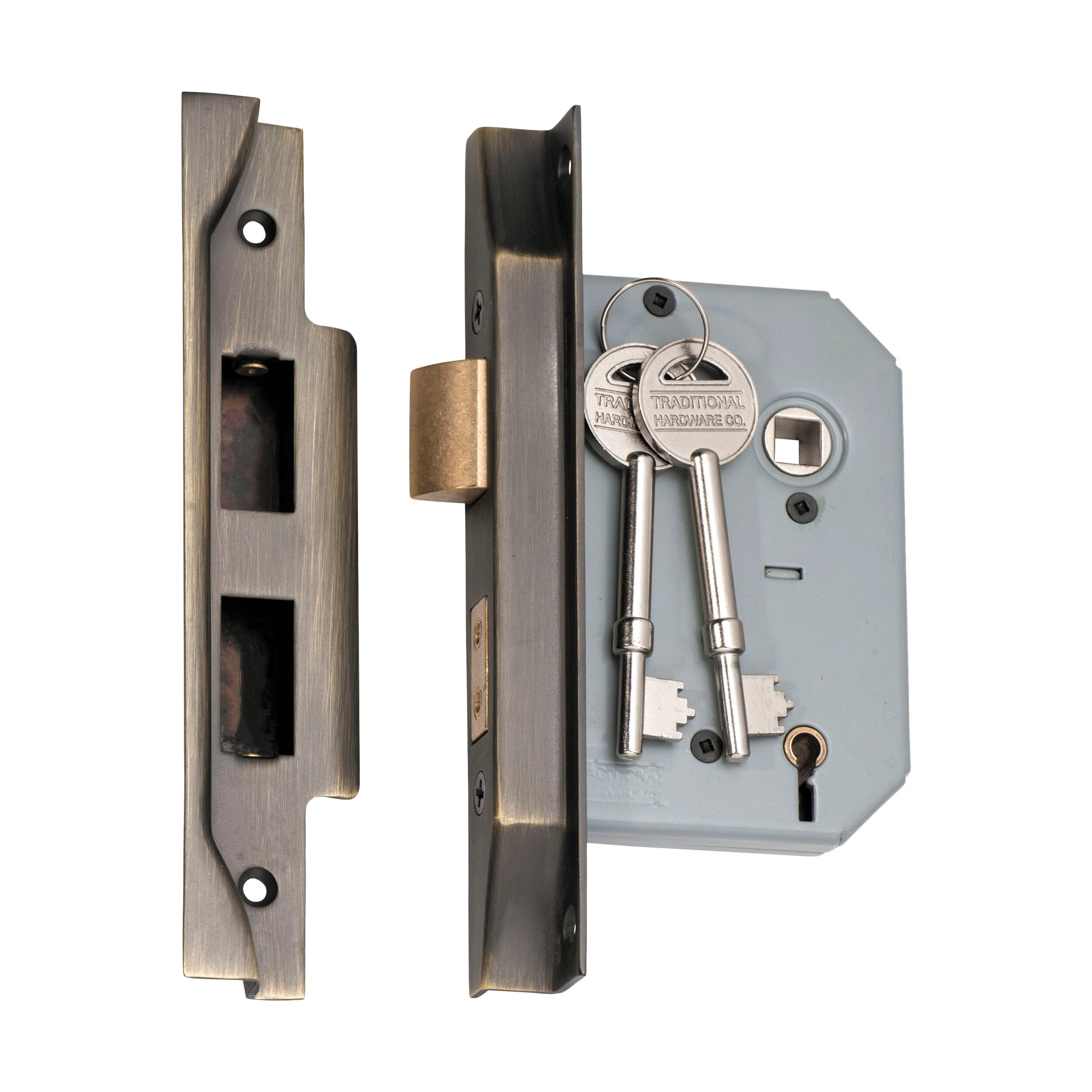 2155 Mortice Lock 5 Lever Rebated Antique Brass CTC57mm Backset 57mm