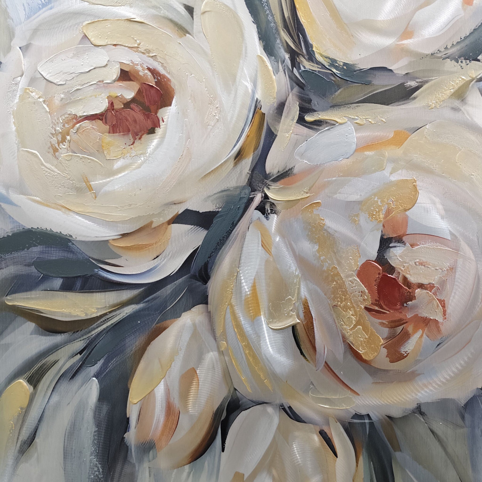 Metallic English Roses Framed Textured Print 100x100cm