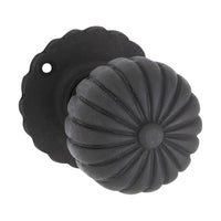 1012 Door Knob Iron Fluted Round Rose Pair Matte Black D55xP80mm BP60mm