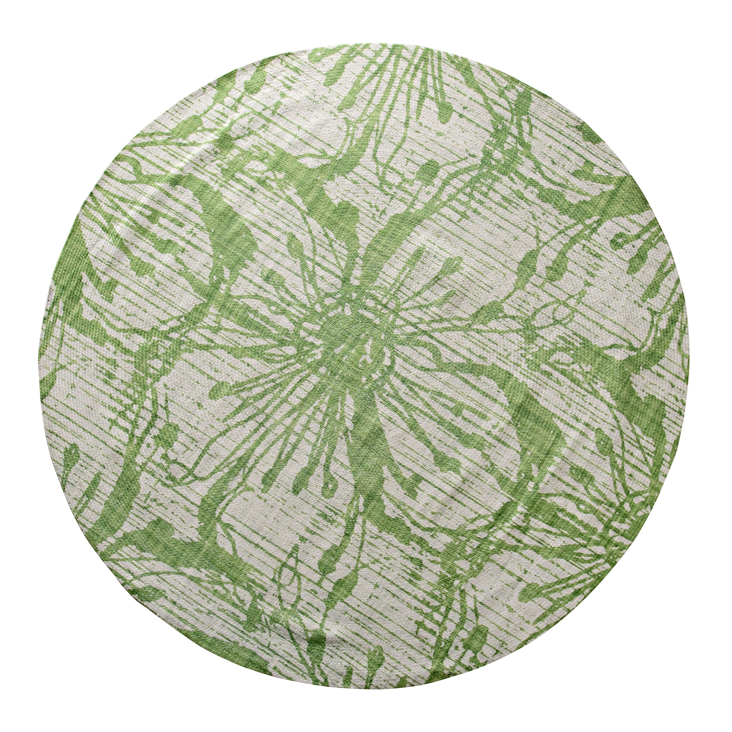 Green Flower Outdoor Round Rug 180cm