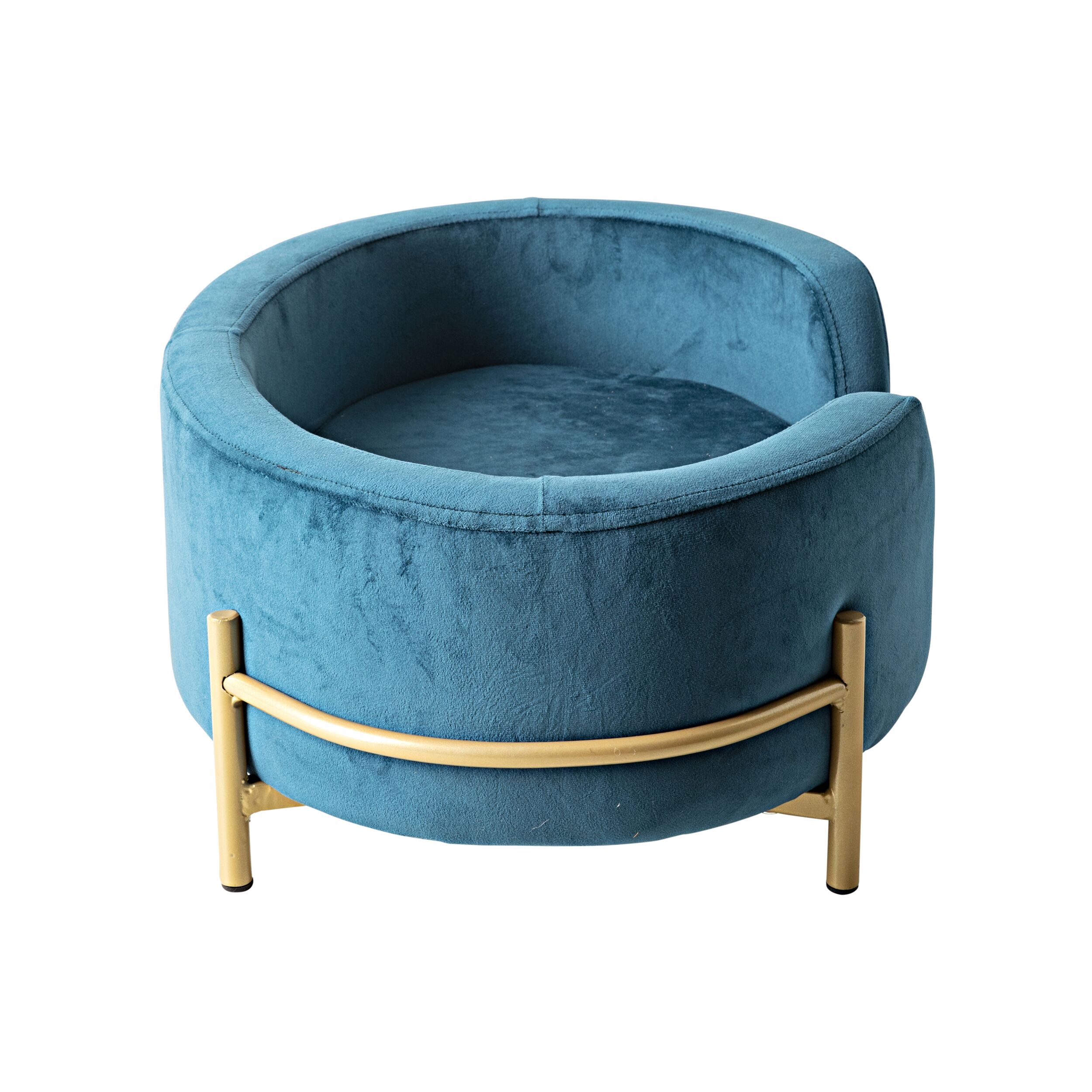 Oval Velvet Pet Bed Teal Blue 64x63x24cm