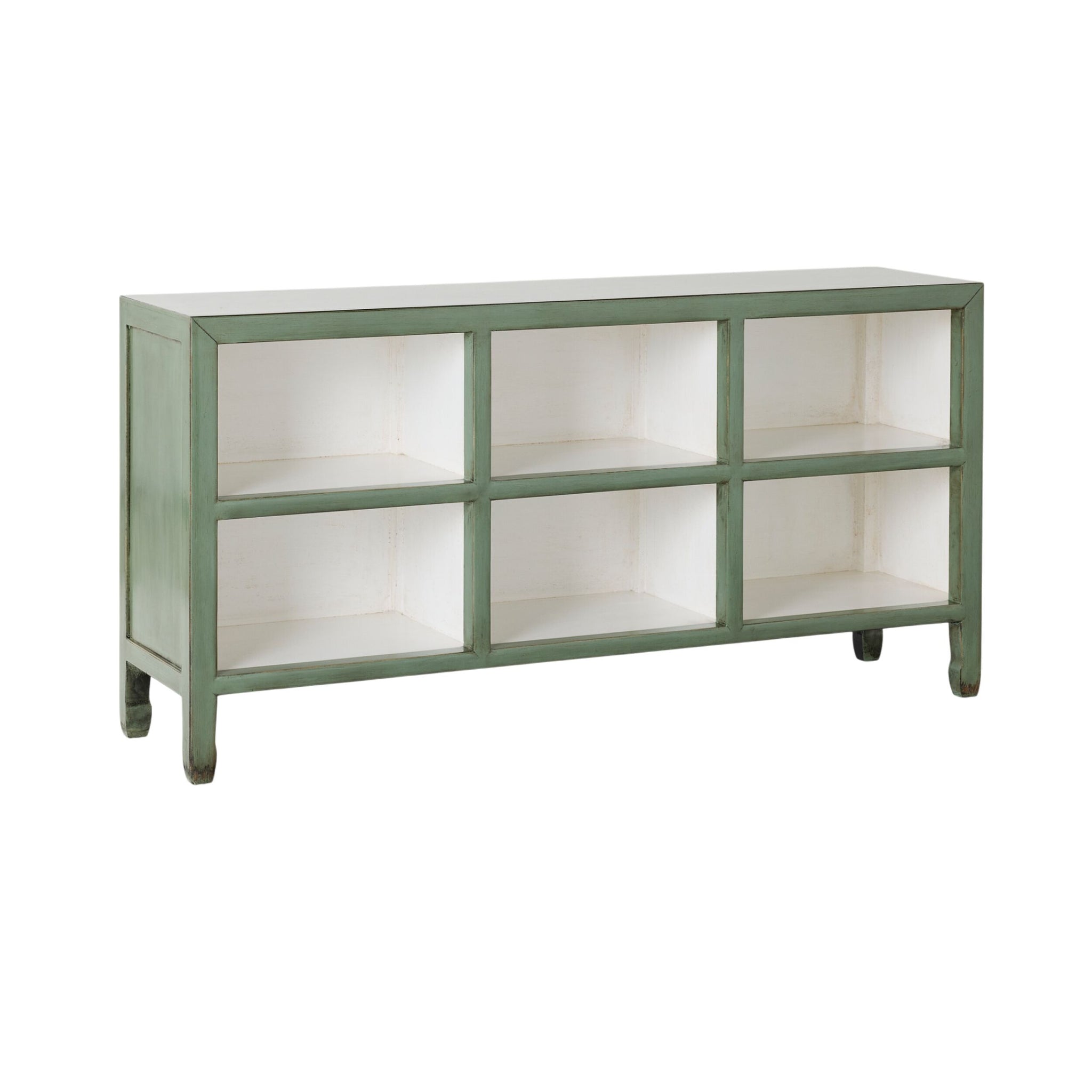 Sansha Low Pigeon Hole Bookcase Sage Green and White