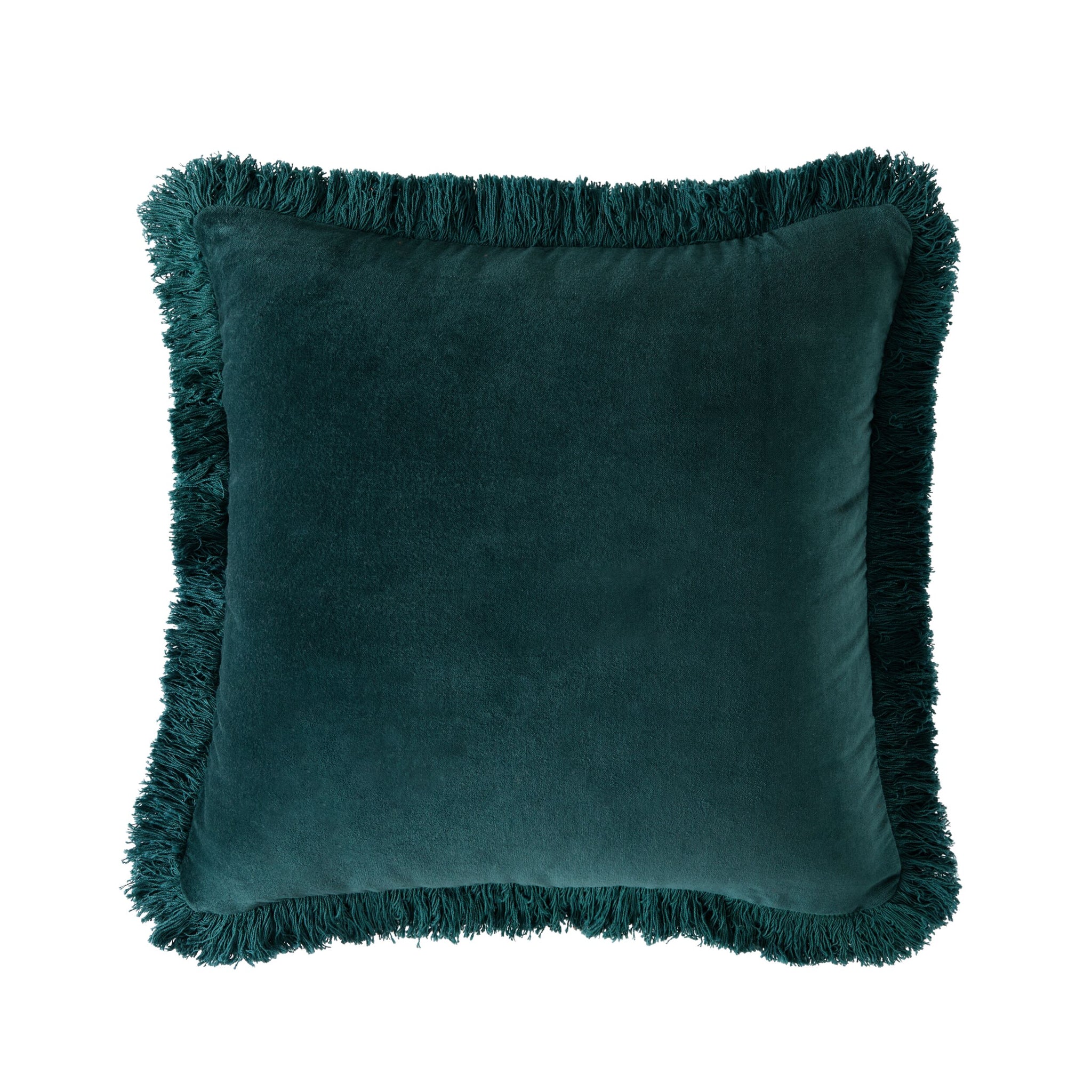 Casa Fringed Velvet Cushion Deep Teal 50x50cm