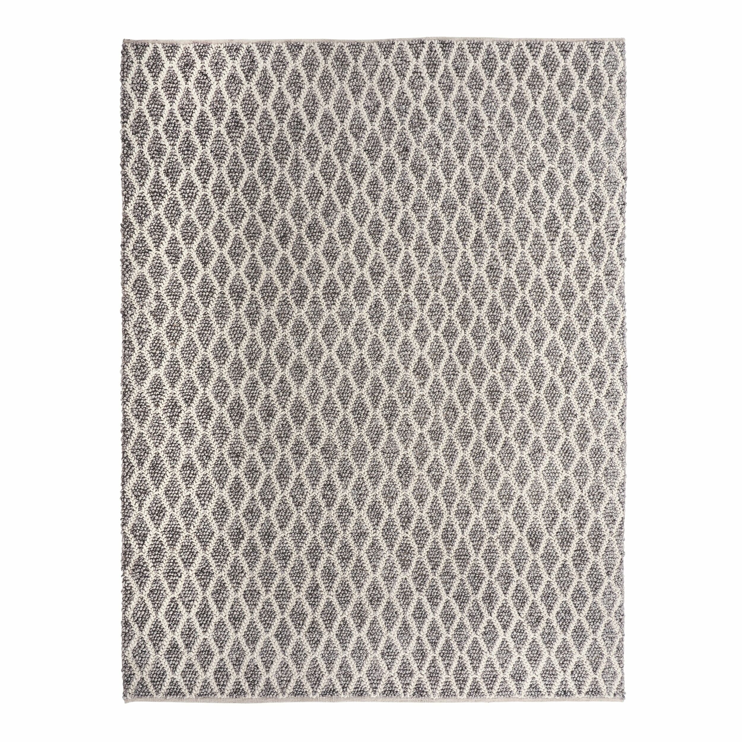 Braided Diamond Hand Woven Grey & Cream Wool Rug 240 x 300 cm