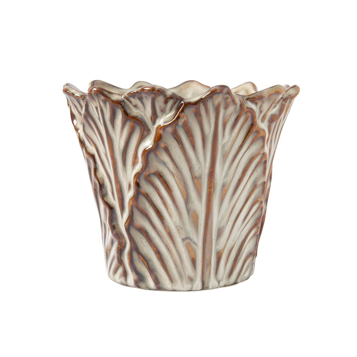 Valencia Cabbage Leaf Ceramic Plant Pot Small Latte
