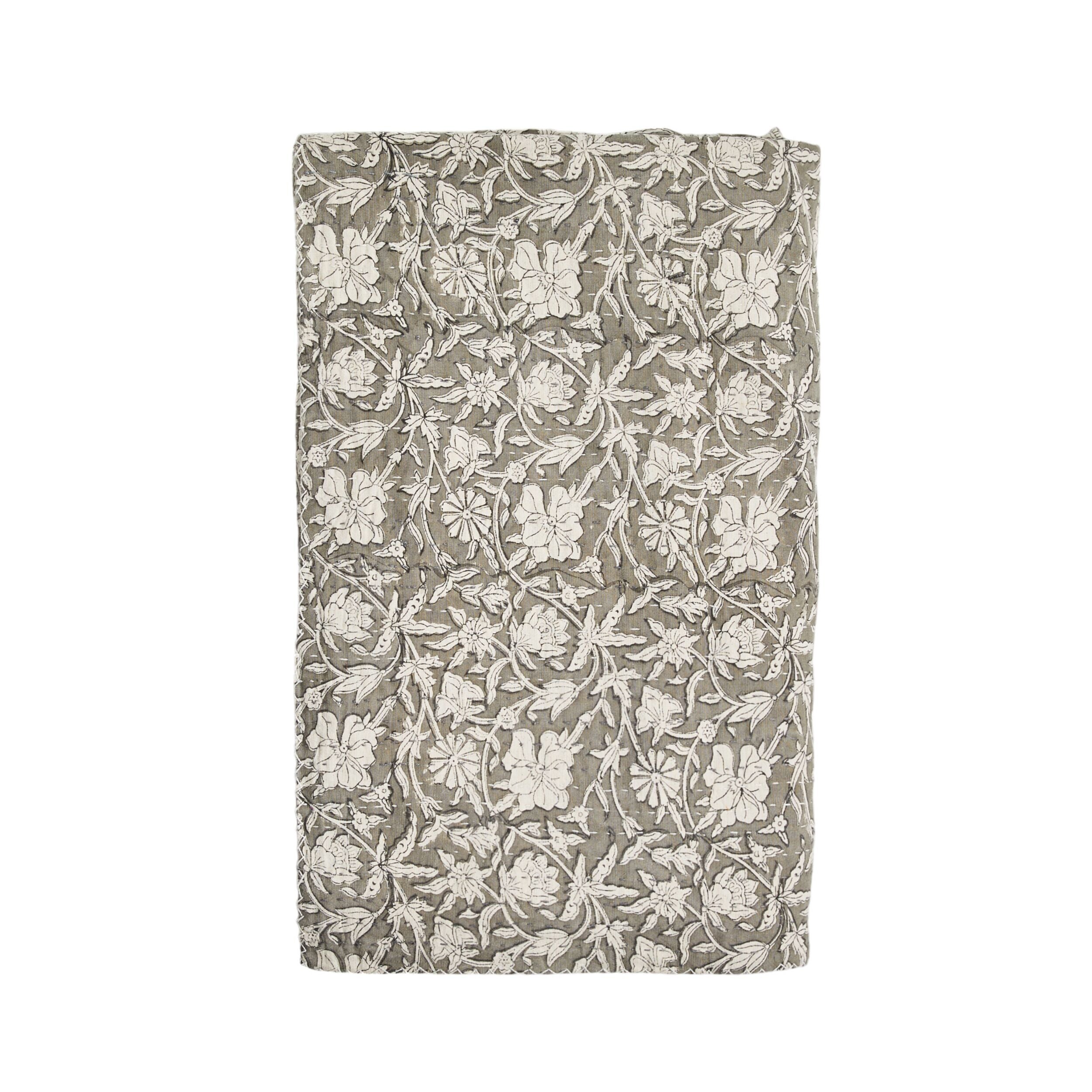 Fleurs Grey Cotton Throw 220x250cm