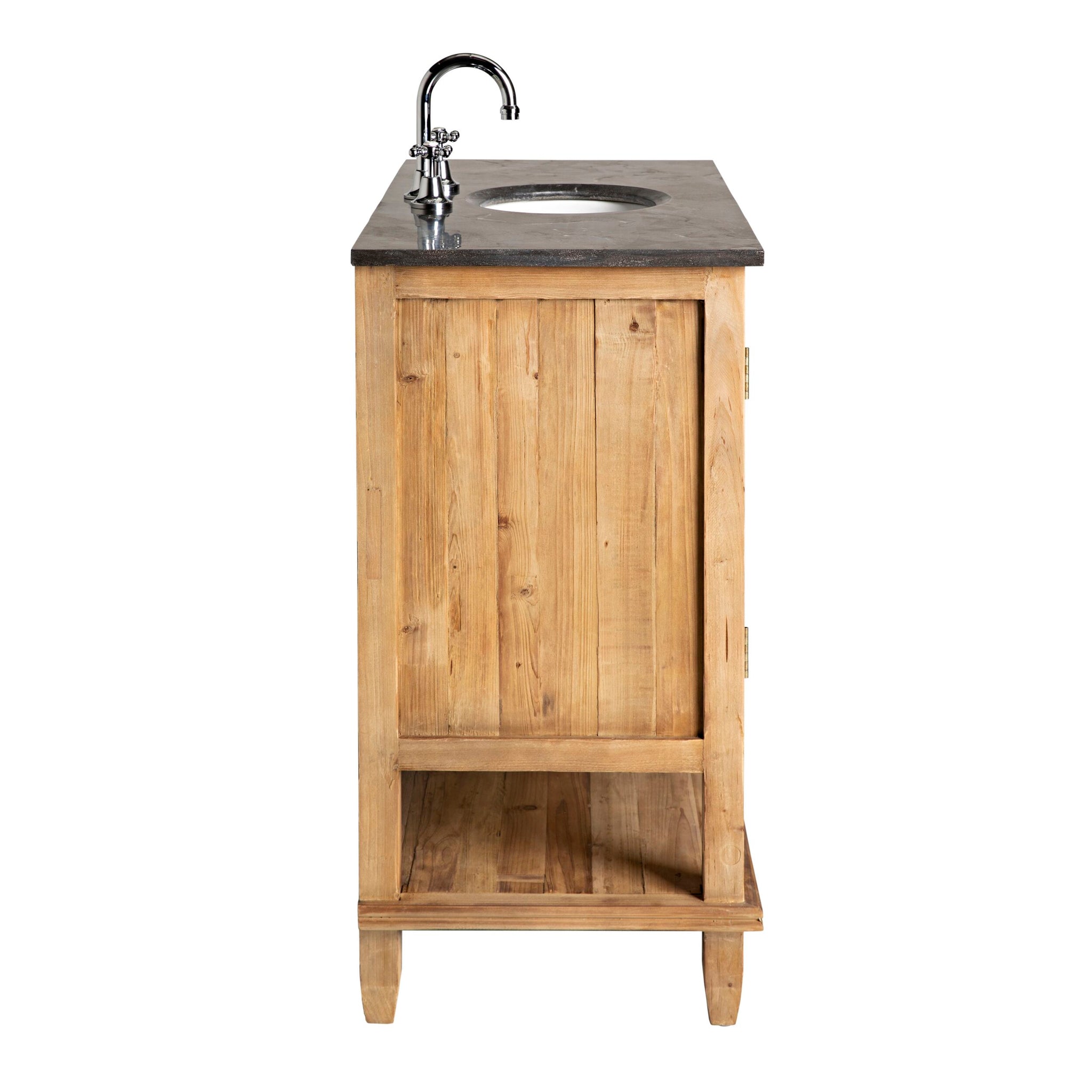 Louver 2 door Vanity with Base Shelf Blue Stone Top