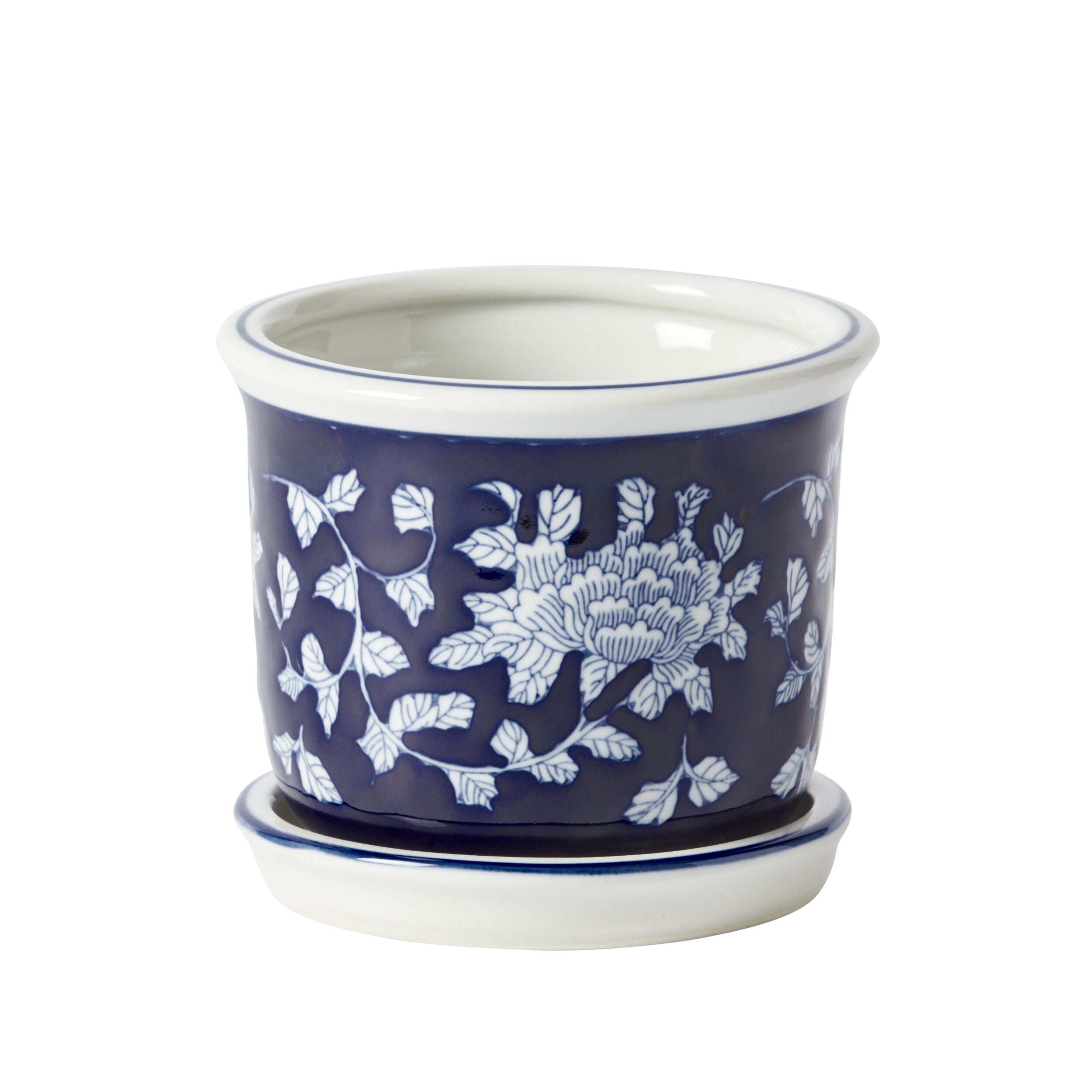 Claymont Floral Vine Plant Pot Blue And White 15X15X13.5cm