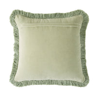Casa Fringed Velvet Cushion Eucalyptus 50x50cm