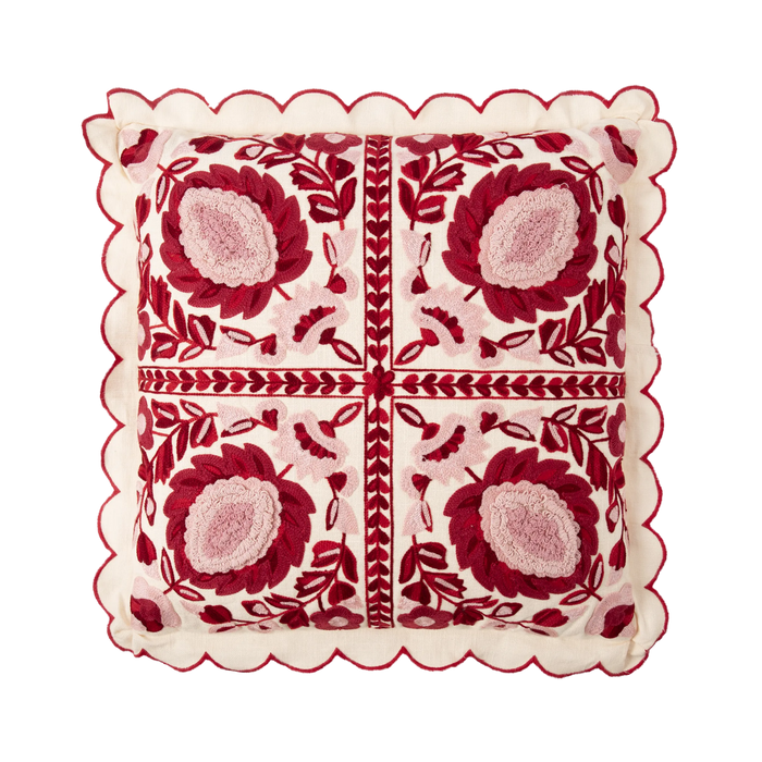 Stitch Folk Embroidered Cushion Berry 50x50cm