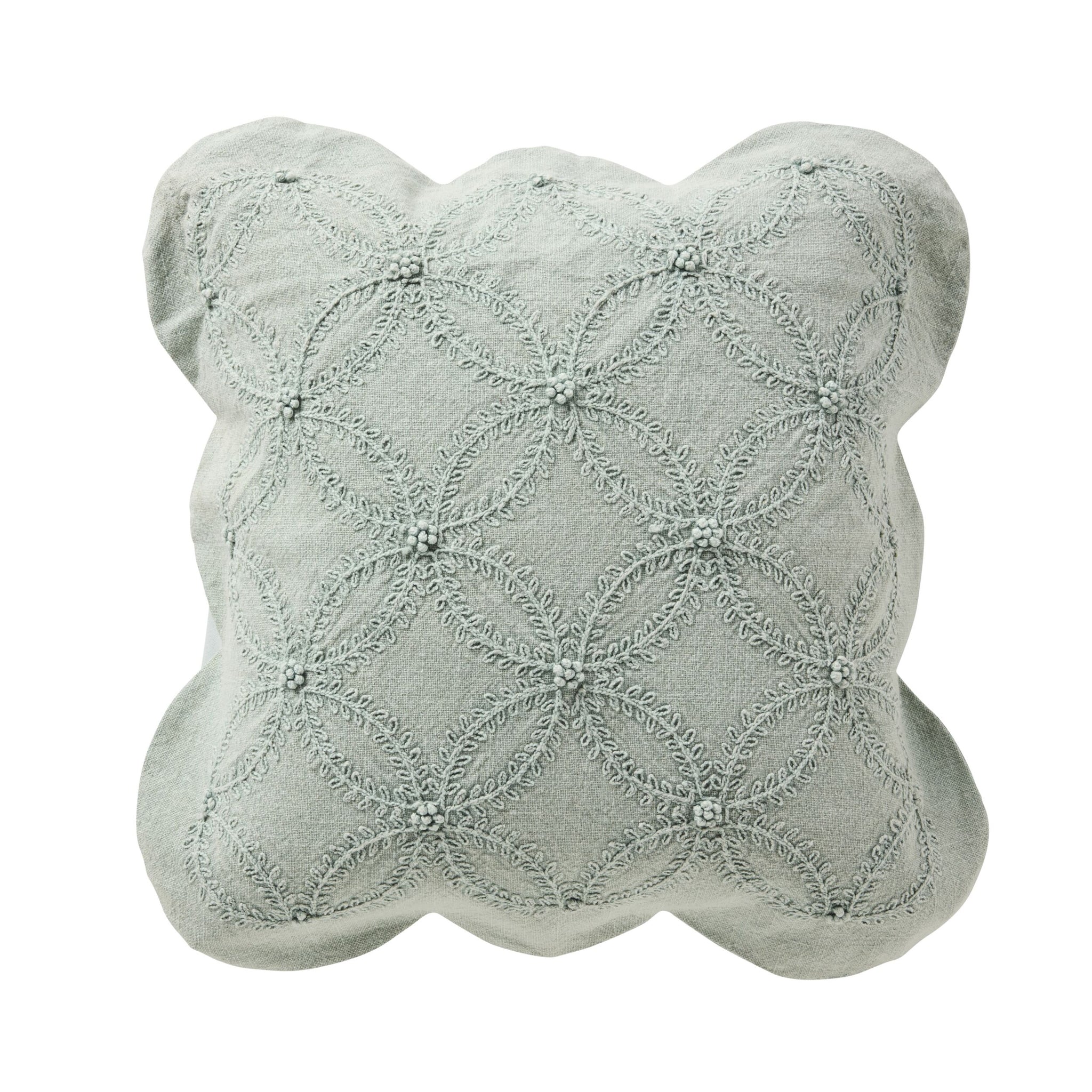 Stitch Scalloped Cushion Soft Sage 50x50cm