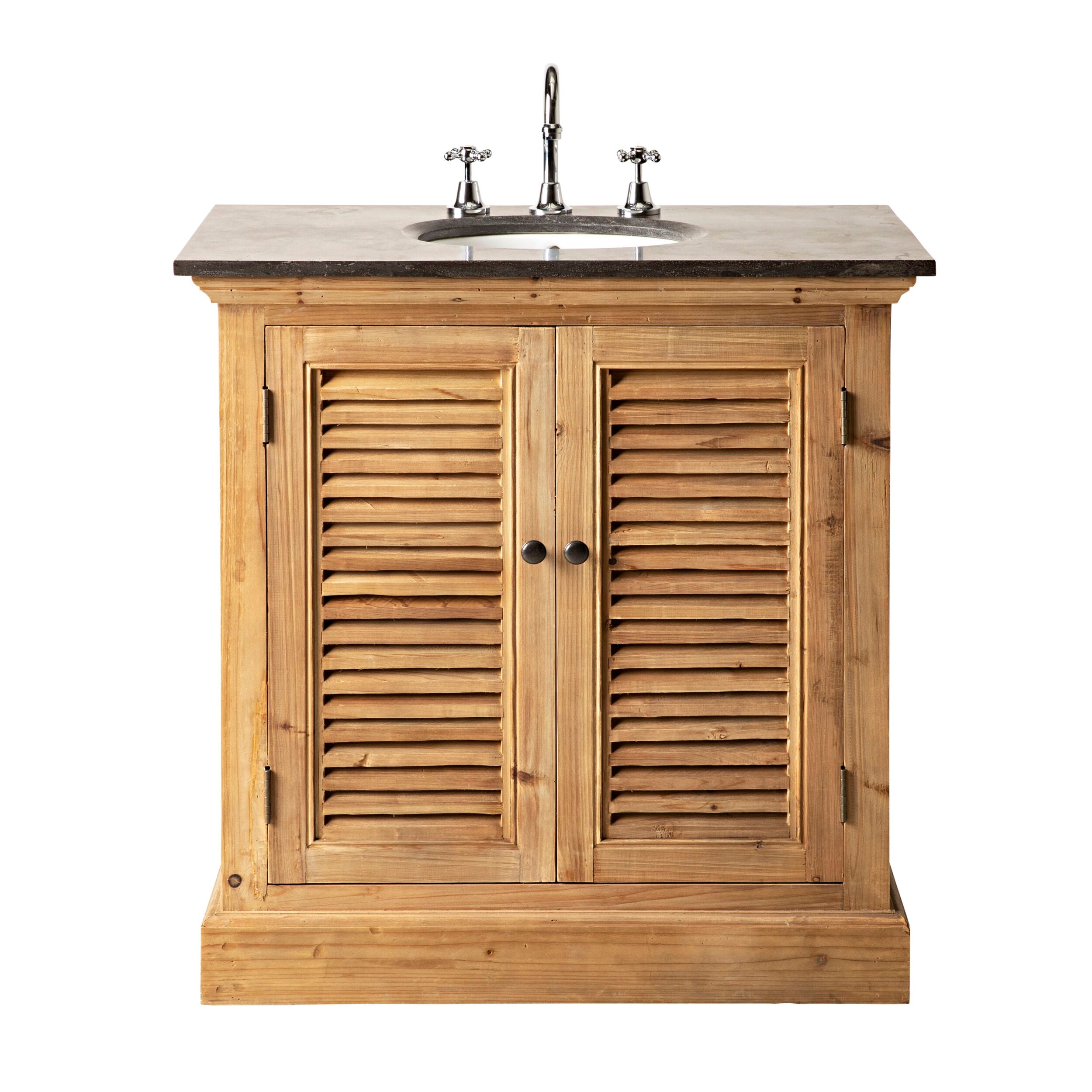 Louver 2 Door Vanity with Blue Stone Top