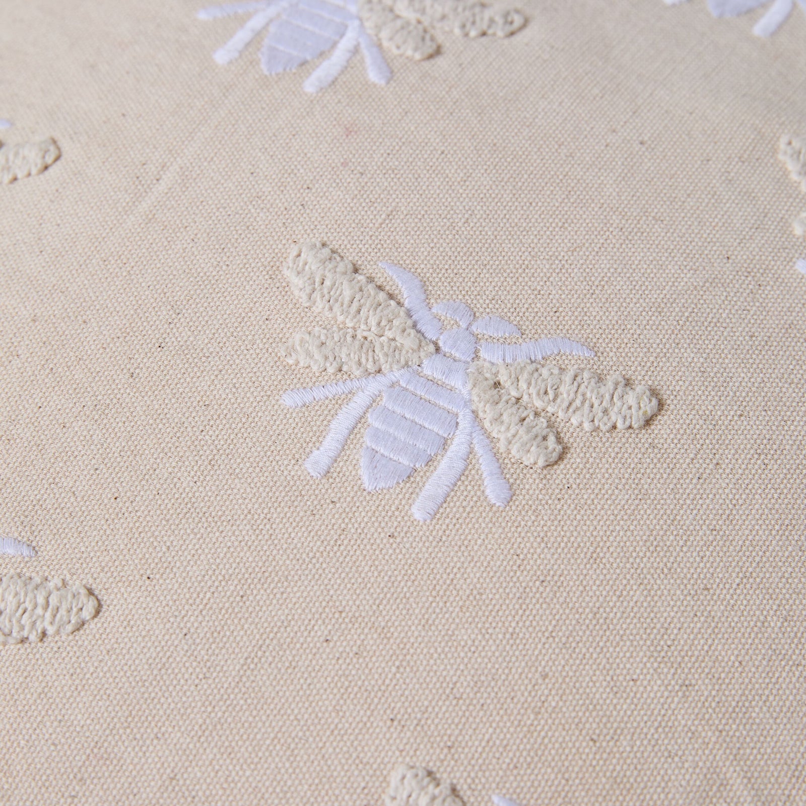 Stitch Honey Bee Embroidered Cushion Natural