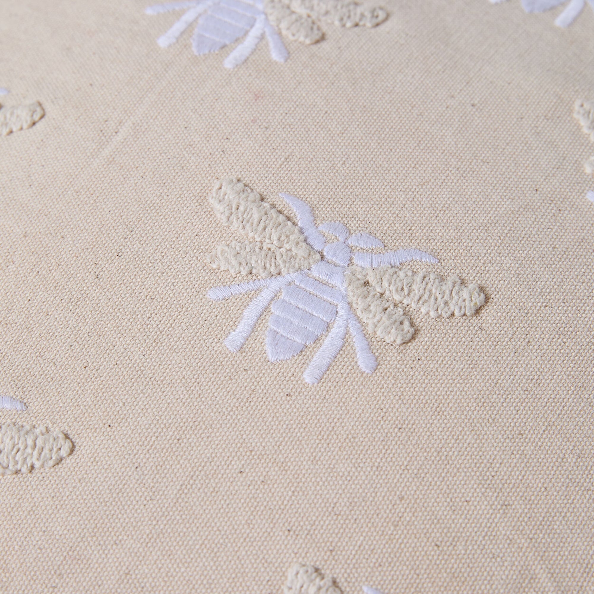 Stitch Honey Bee Embroidered Cushion Natural