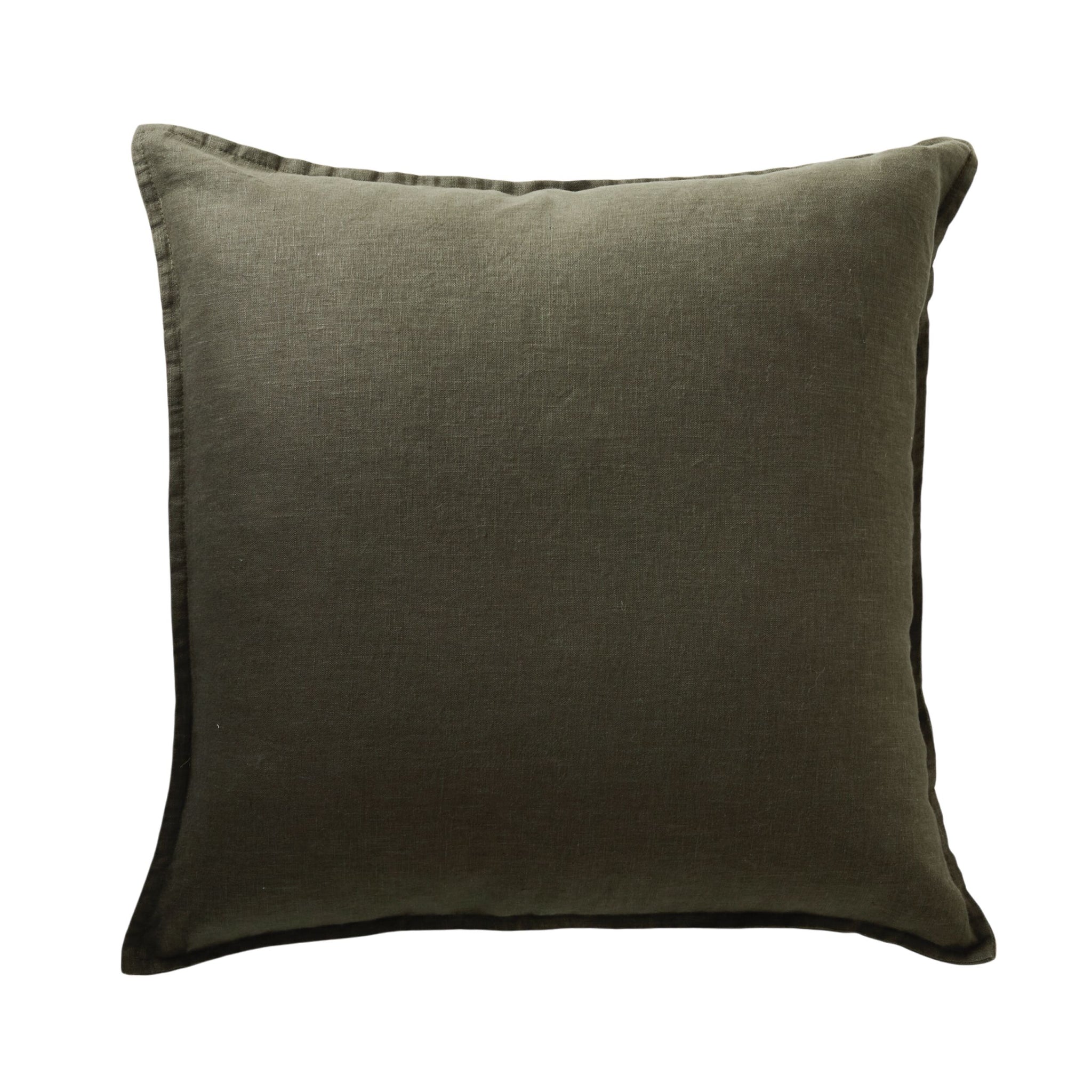 Hamptons French Linen Cushion Dark Olive Green 50x50cm