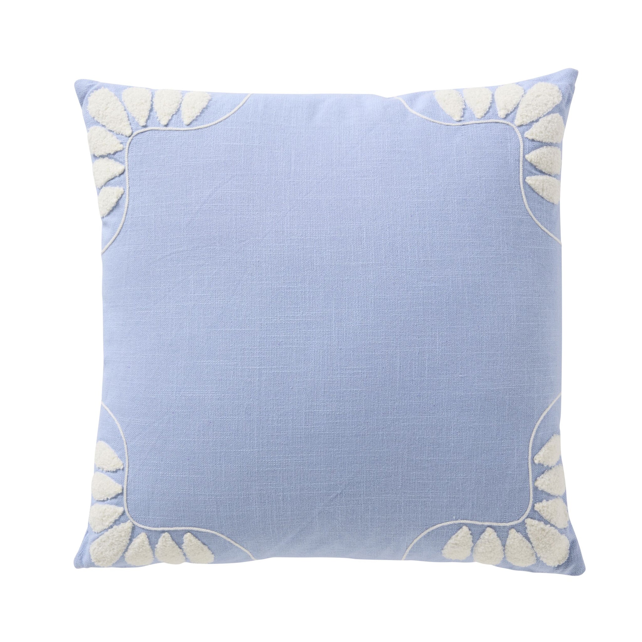 Erin Embroidered Slub Cotton Cushion Blue 50x50cm