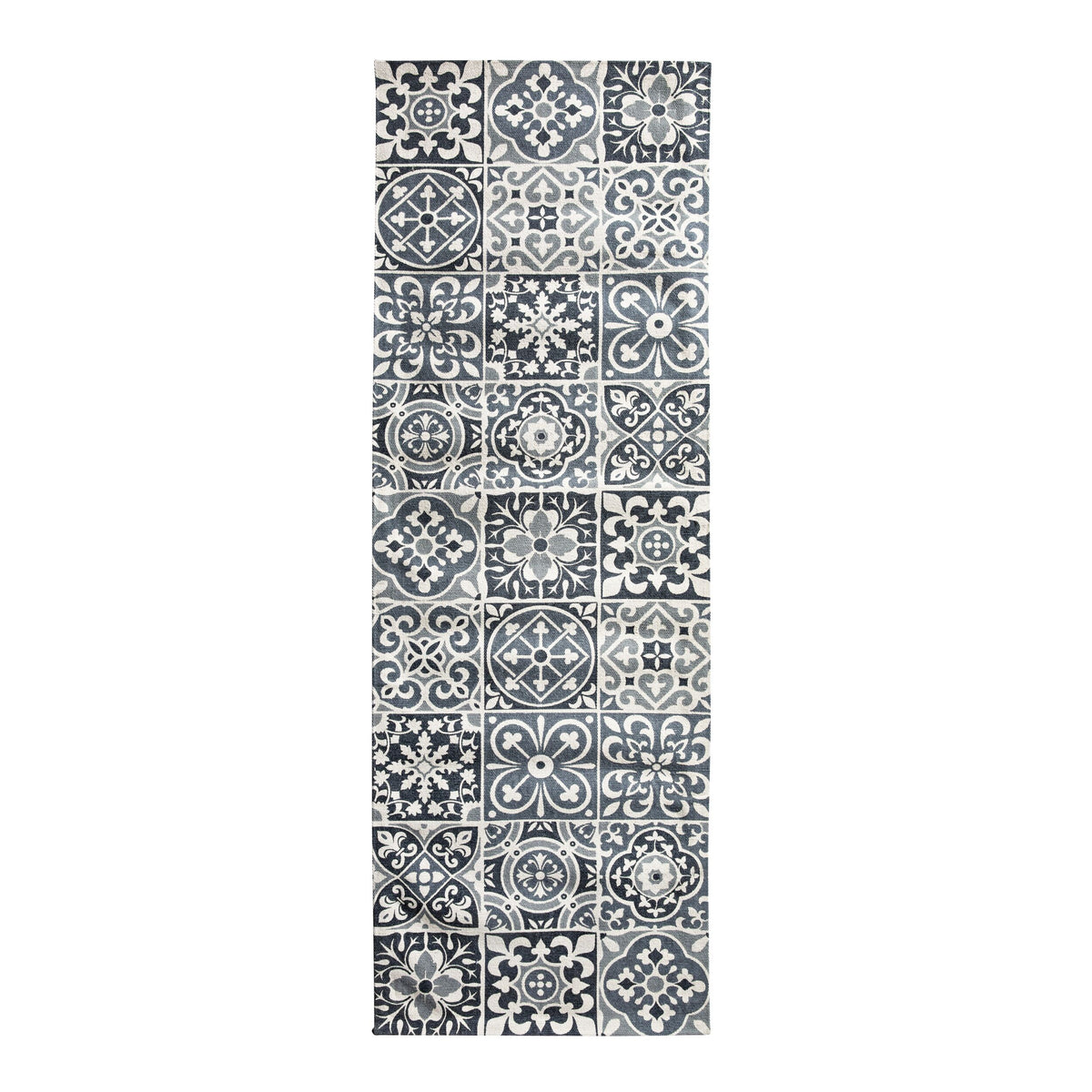 Carrelage Tile Hand Woven Soft Grey And Blue Runner 200x70cm