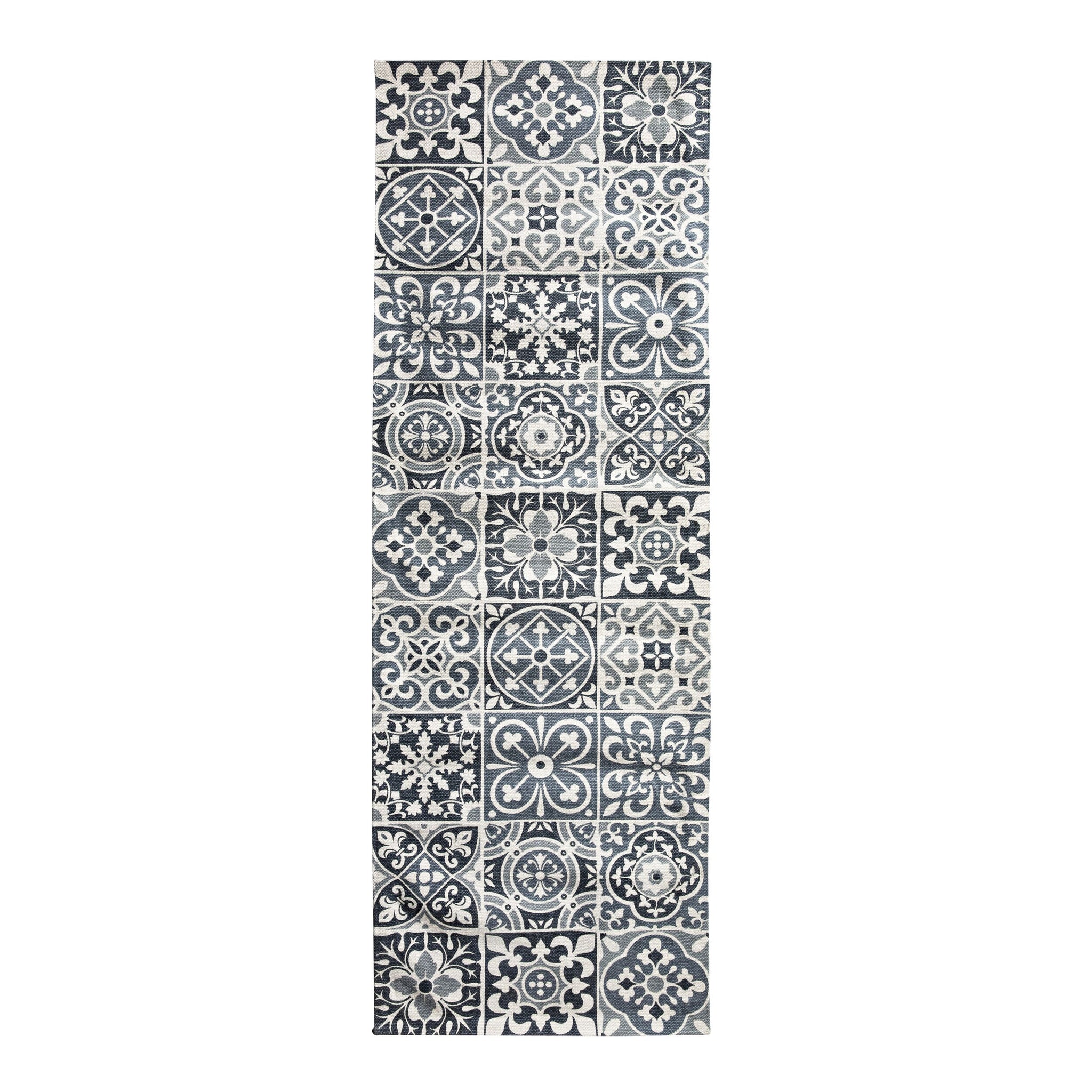 Carrelage Tile Hand Woven Soft Grey And Blue Runner 200x70cm