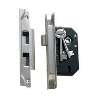 1158 Mortice Lock 3 Lever Rebated Satin Chrome CTC57mm Backset 44mm