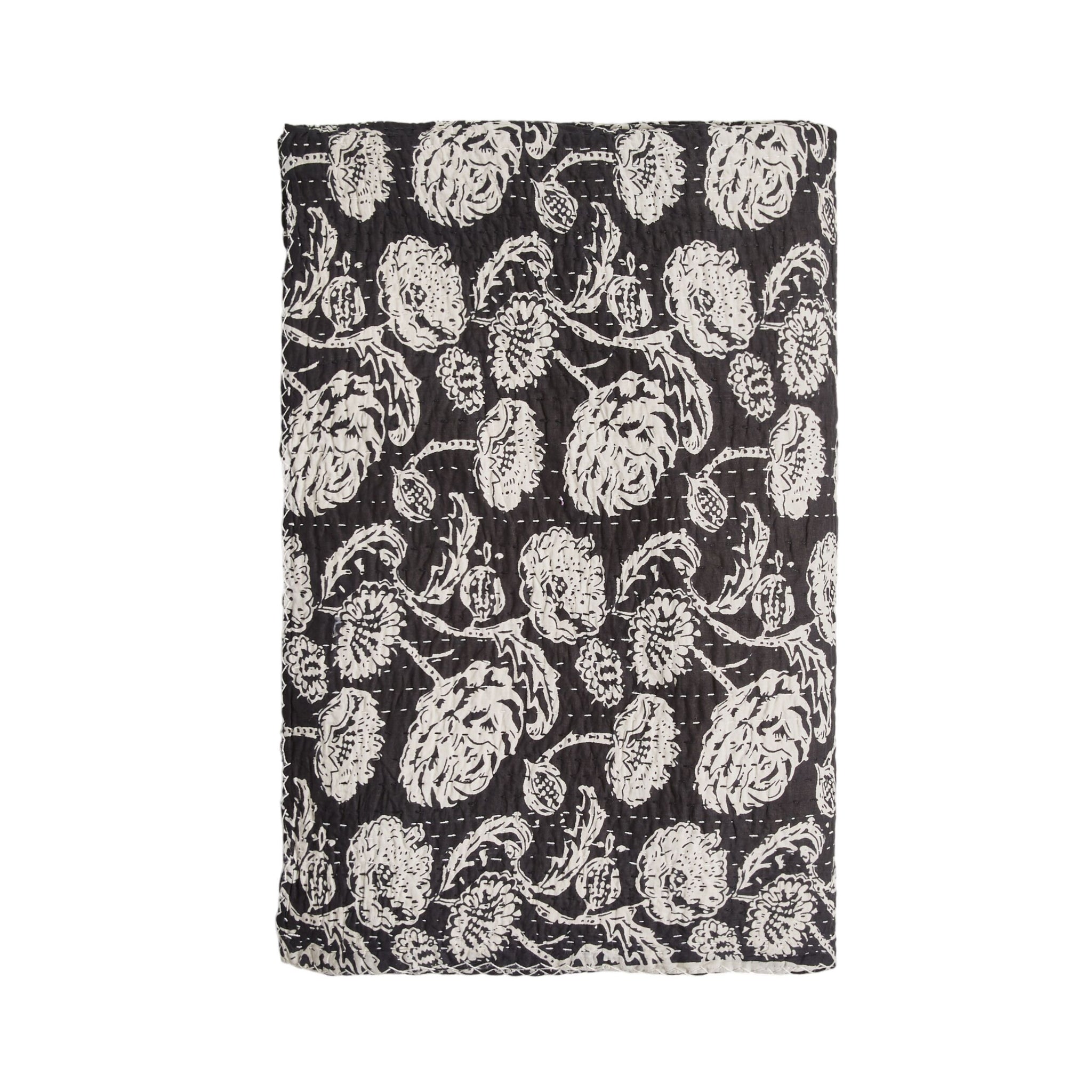 Fleurs Black and White Cotton Throw 220x250cm