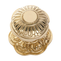 1303 Centre Door Knob Ornate Polished Brass P73mm Backplate 80mm