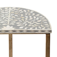 Bone Inlay Half Moon Side Table Grey with Gold Frame 44cm