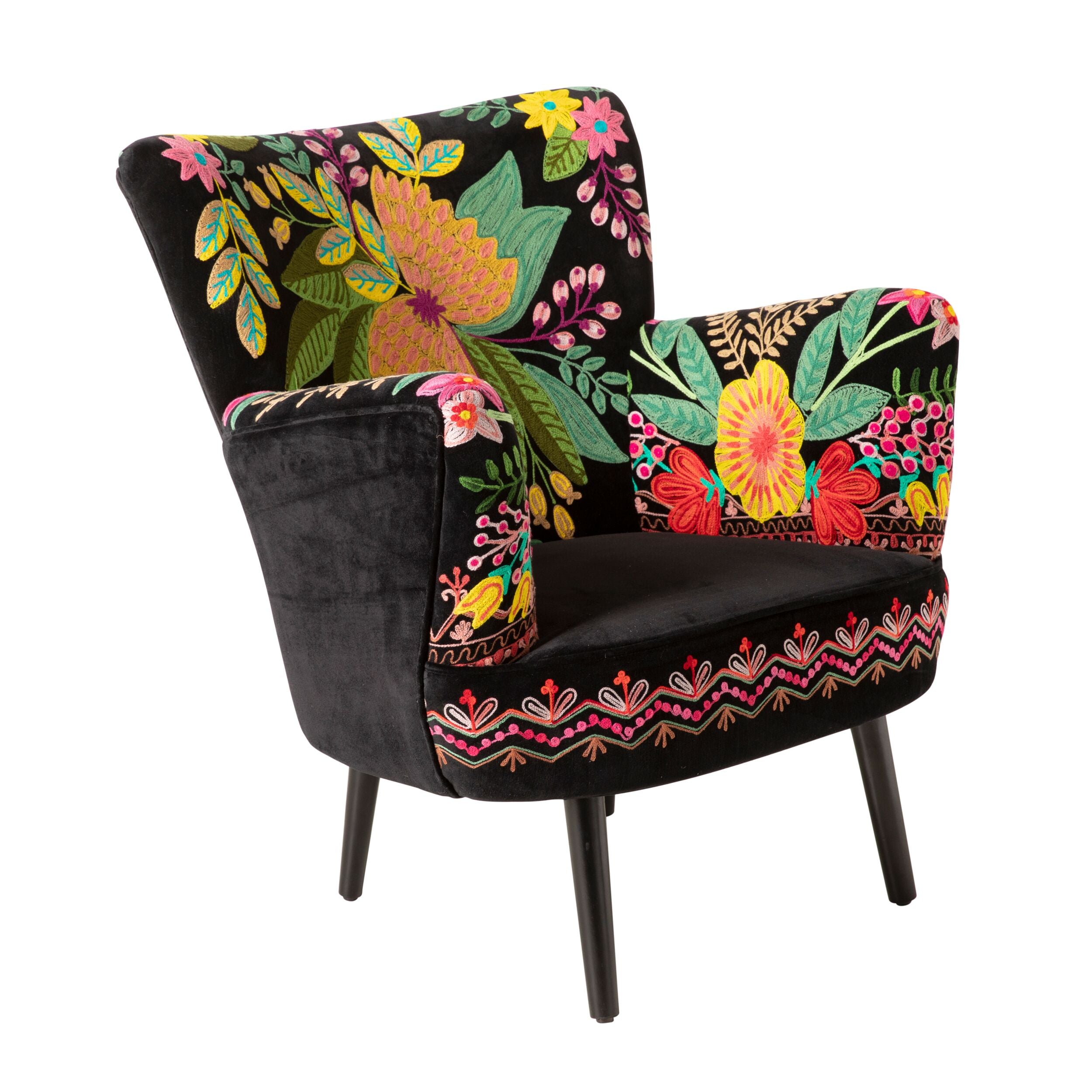 Blossom Embroidered Armchair Black