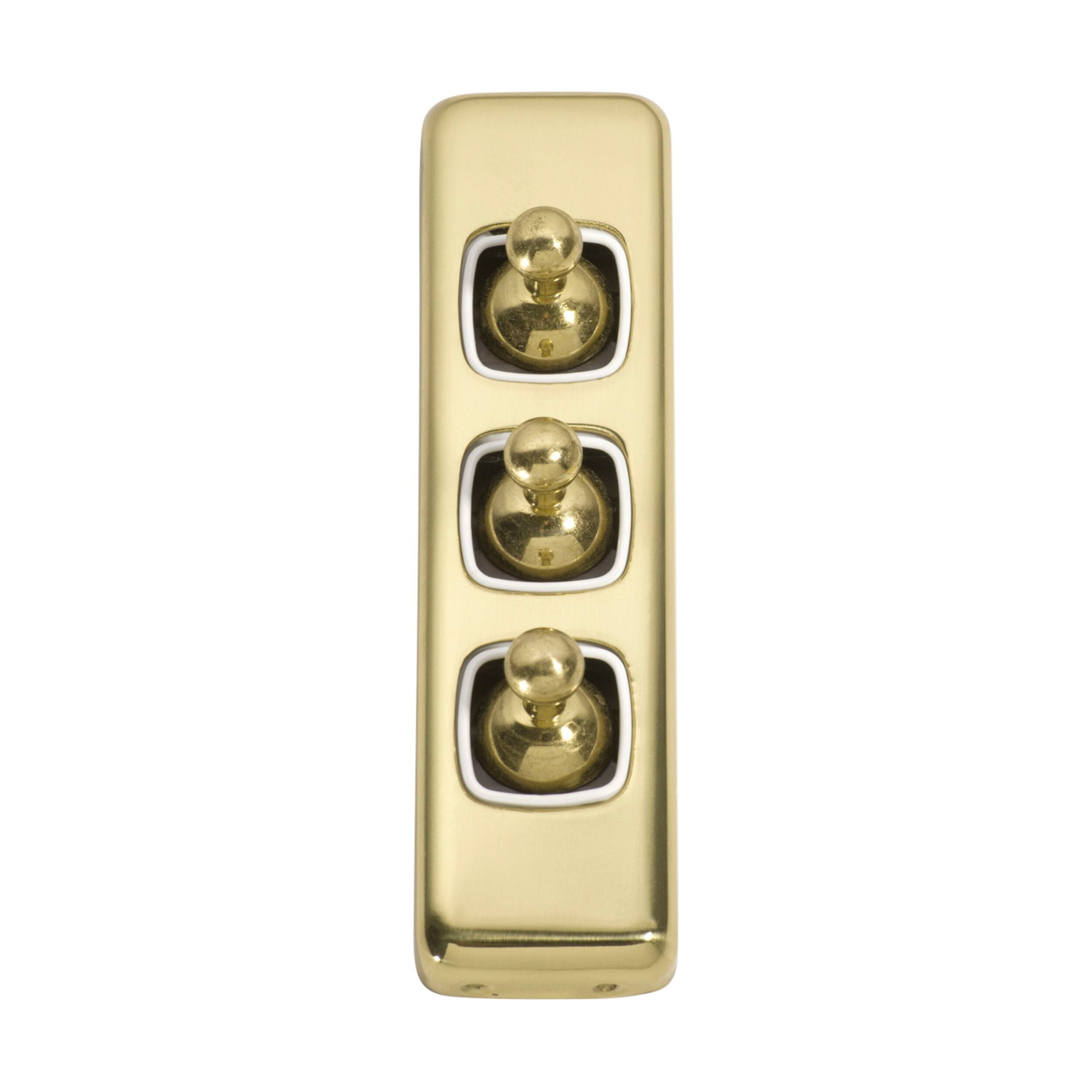 5956 Switch Flat Plate Toggle 3 Gang White Polished Brass H108xW30mm