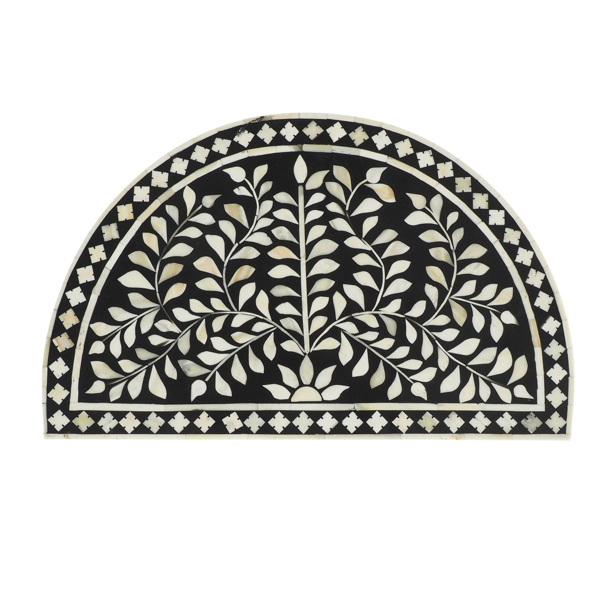 Bone Inlay Half Moon Side Table Black with Black Frame 44cm