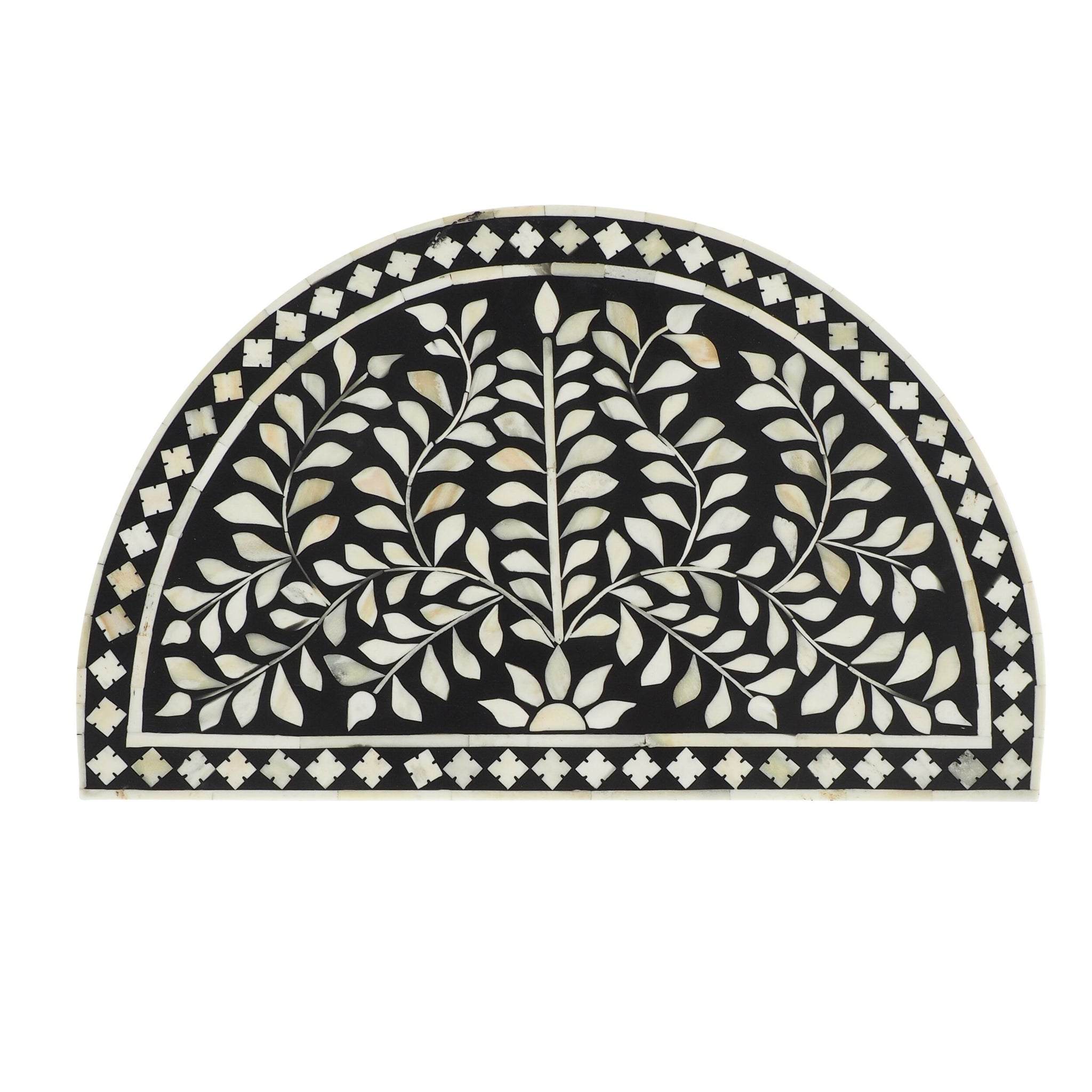 Bone Inlay Half Moon Side Table Black with Black Frame 44cm