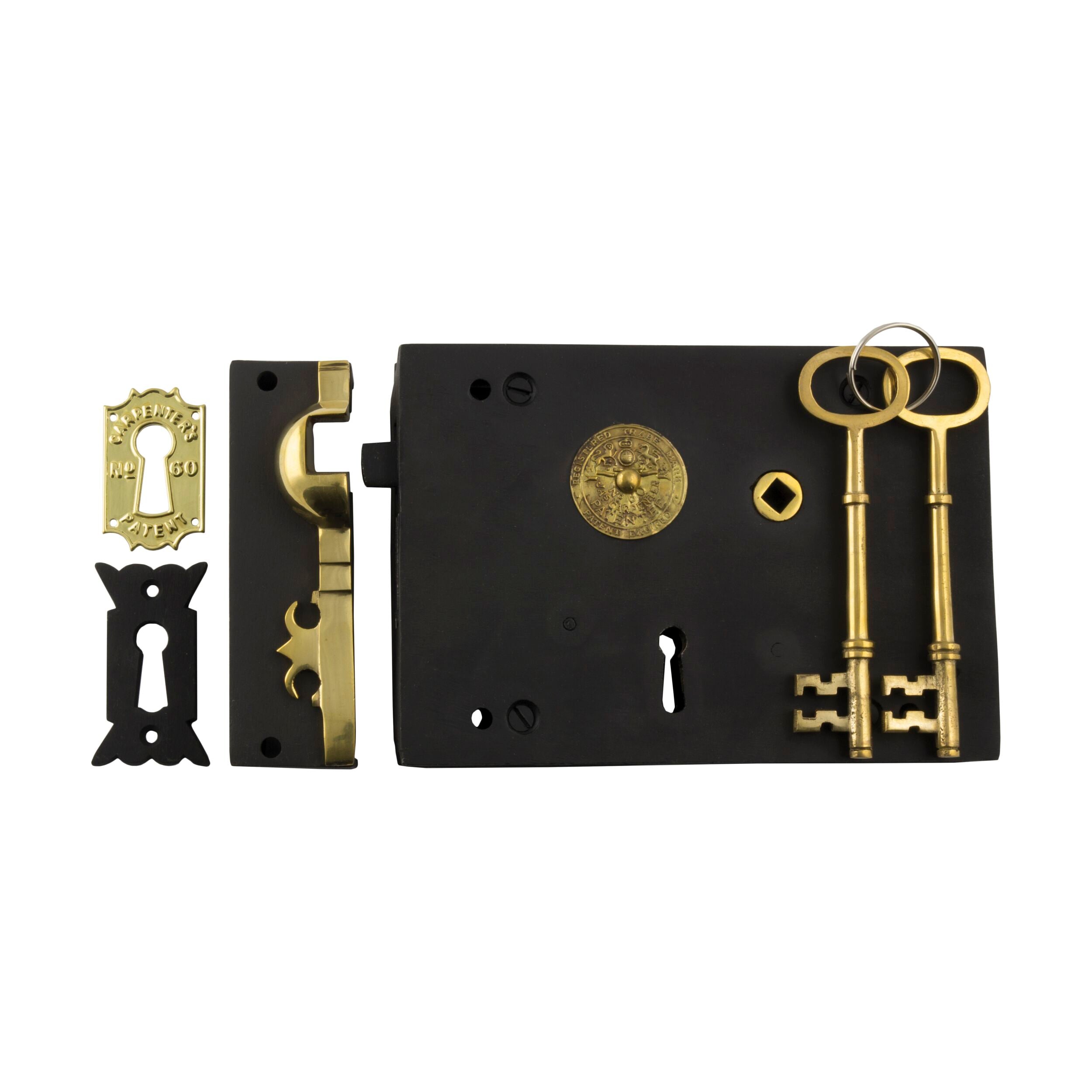 2006 Rim Lock Carpenters Right Hand Unlacquered Brass Matte Black H128xW182mm Backset 116mm