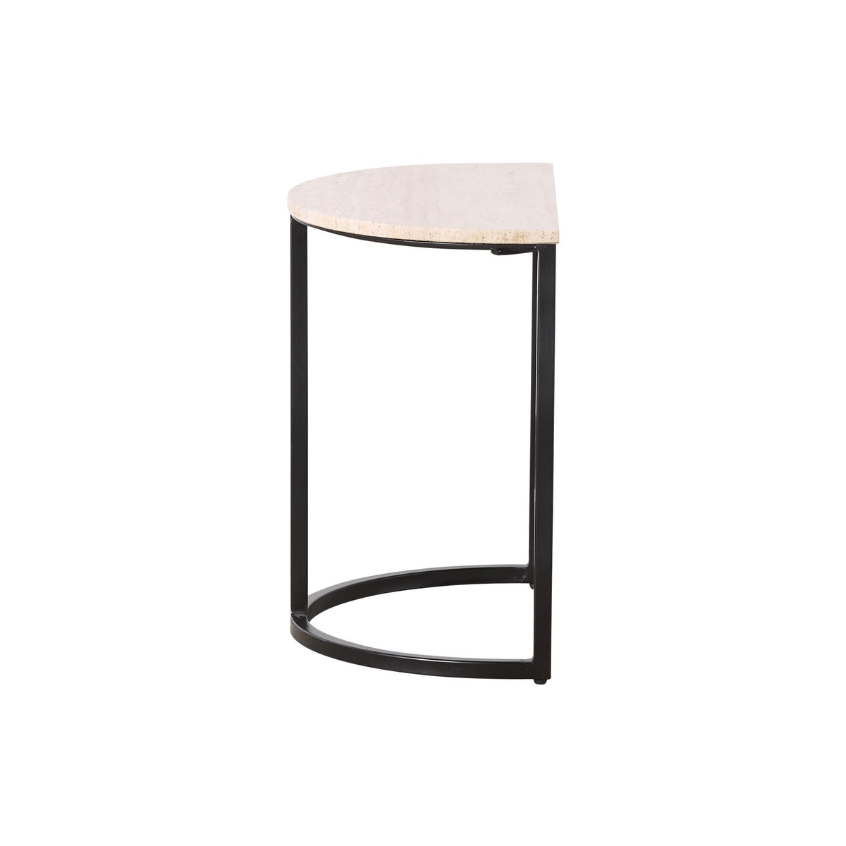 Travertine Half Moon Side Table With Black Frame 49x31x52cm
