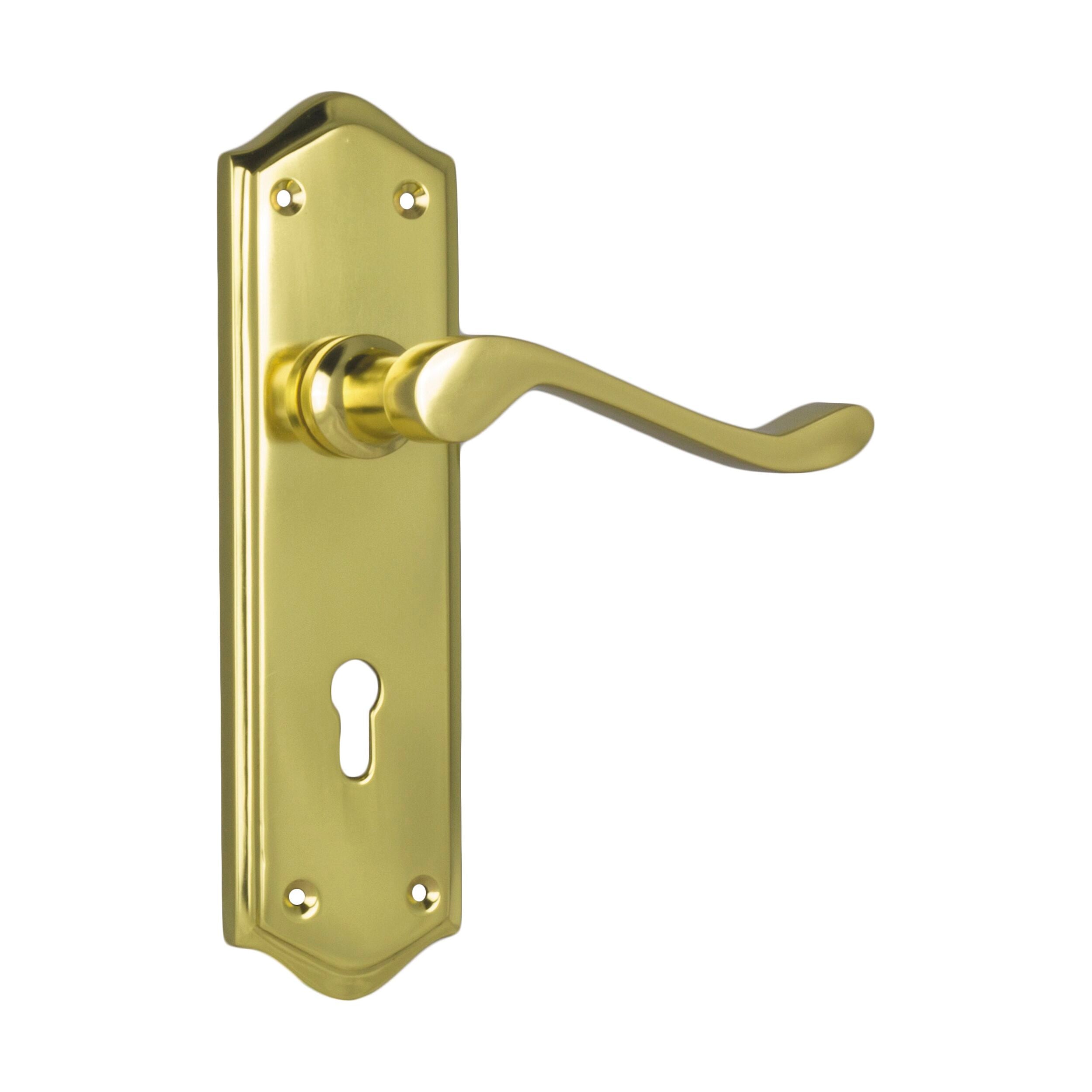 1075 Door Lever Henley Lock Pair Polished Brass H180xW50xP58mm